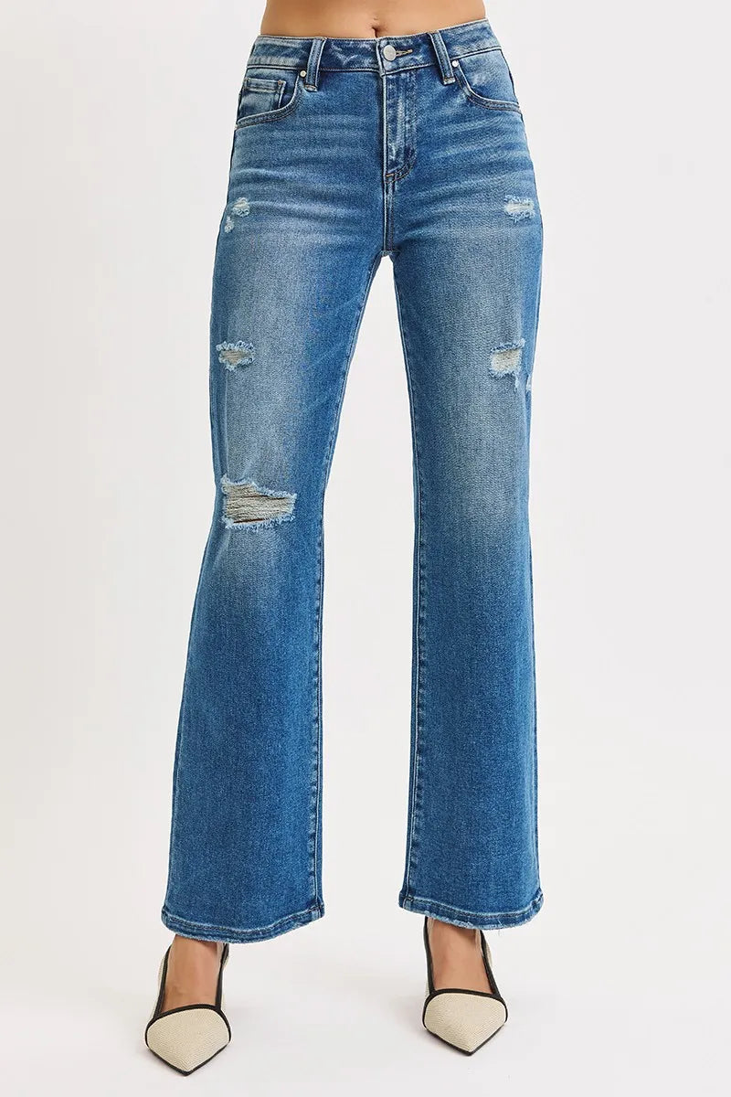 Plus Size High Rise Ankle Straight Distressed RISEN Jeans - Be Bliss Boutique