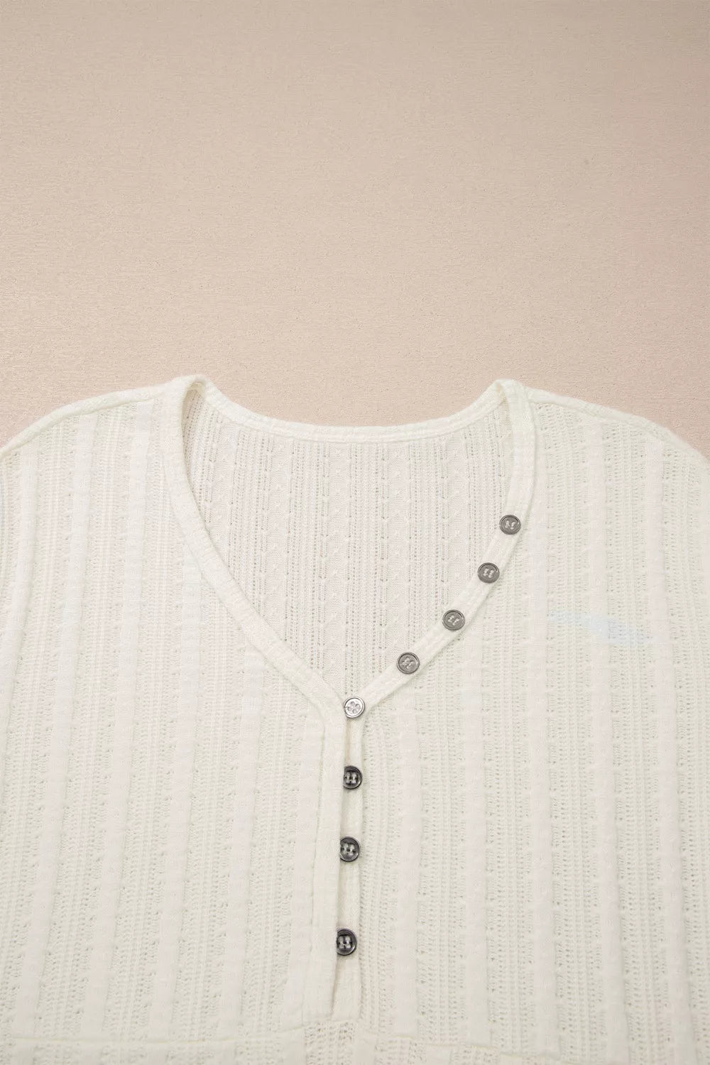 Ribbed Knit Button Detail V Neck T Shirt - Be Bliss Boutique