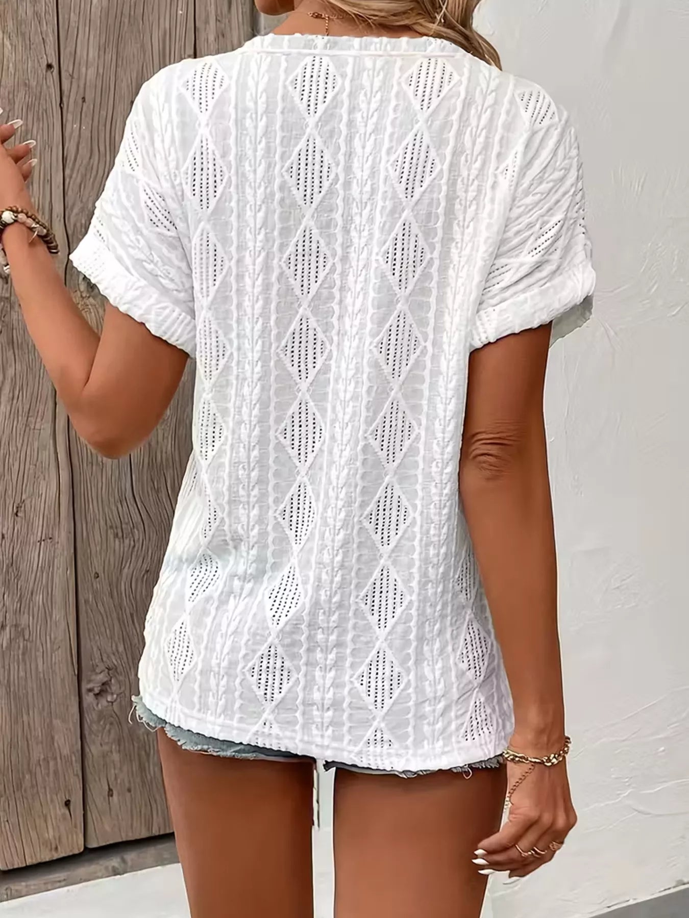 Diamond Pattern Short Sleeve Top - Be Bliss Boutique