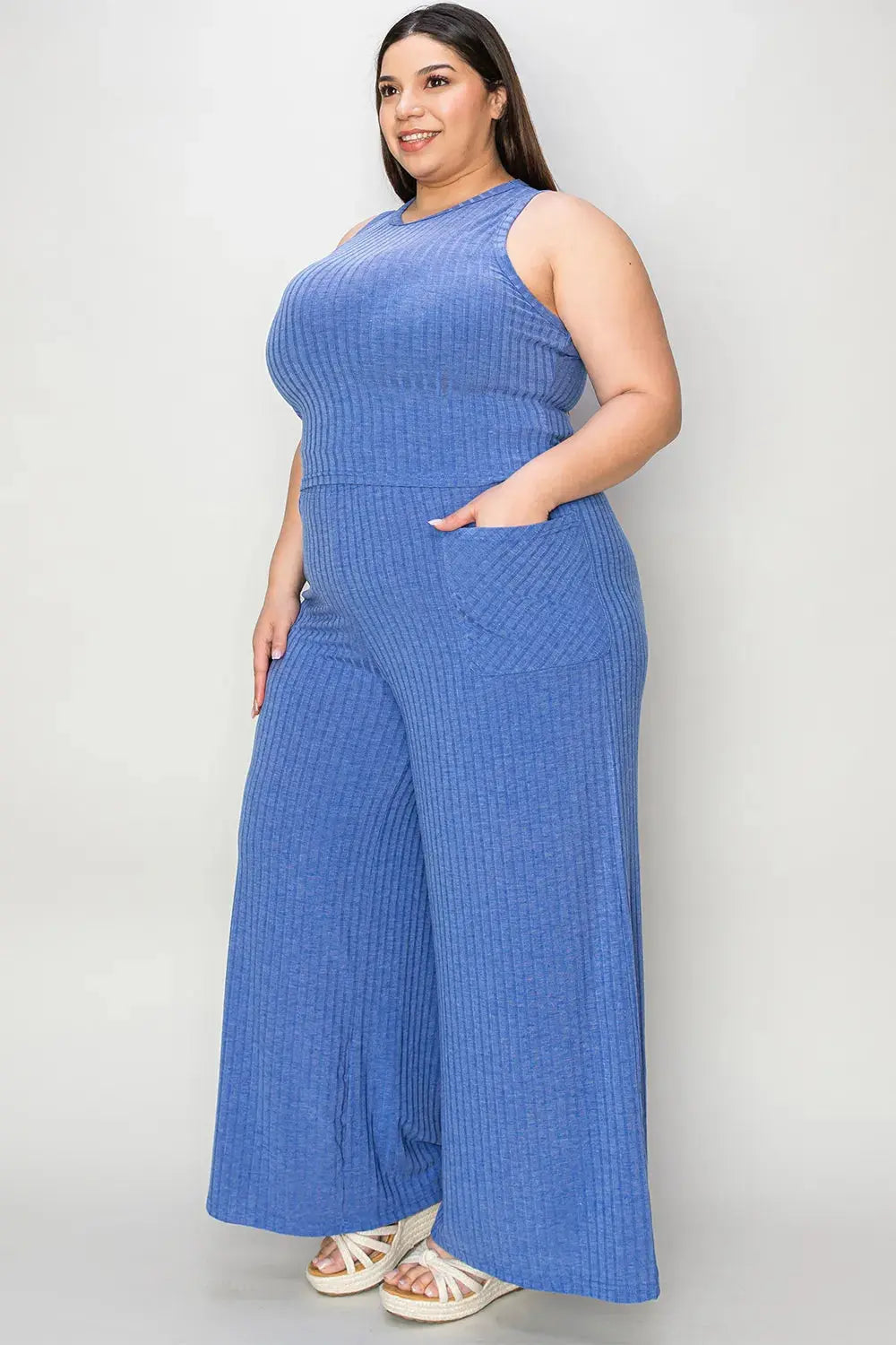 Basic Bae Full Size Ribbed Tank and Wide Leg Pants Set - Be Bliss Boutique