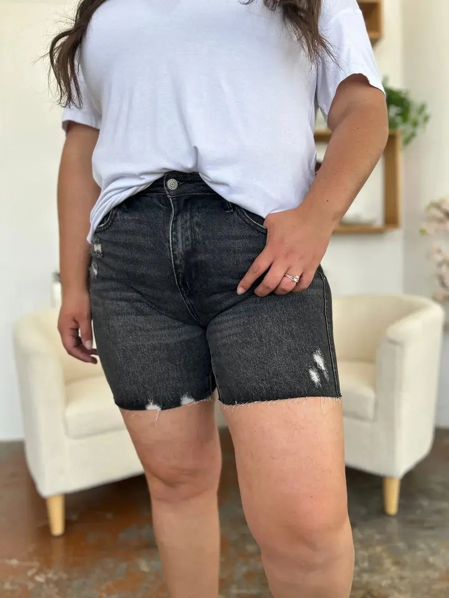 Judy Blue Jeans - Full Size High Waist Rigid Magic Denim Shorts - Be Bliss Boutique