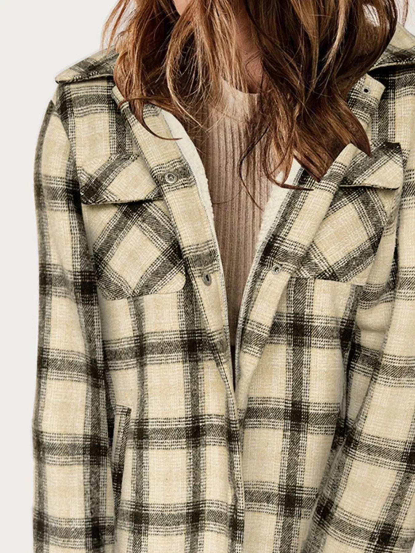 Oversized Plaid Long Sleeve Fleece Jacket -  Be Bliss Boutique