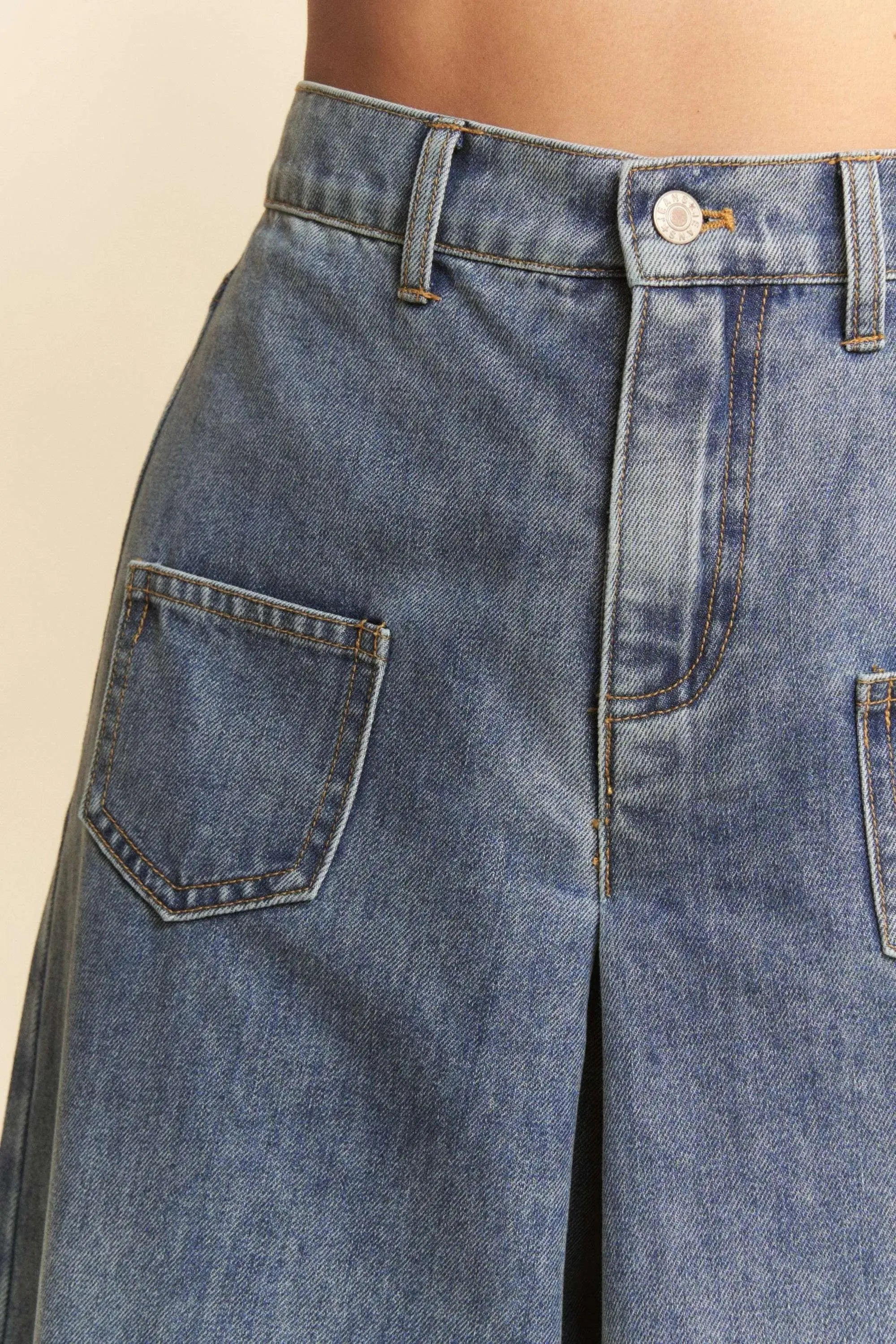 Davi & Dani Raw-Hem Patch-Pocket Wide Leg Culotte Jeans - Be Bliss Boutique