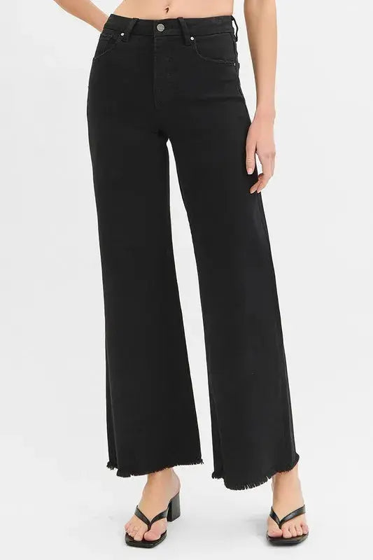 Full Size Tummy Control High Rise Wide Leg Black RISEN Jeans - Be Bliss Boutique