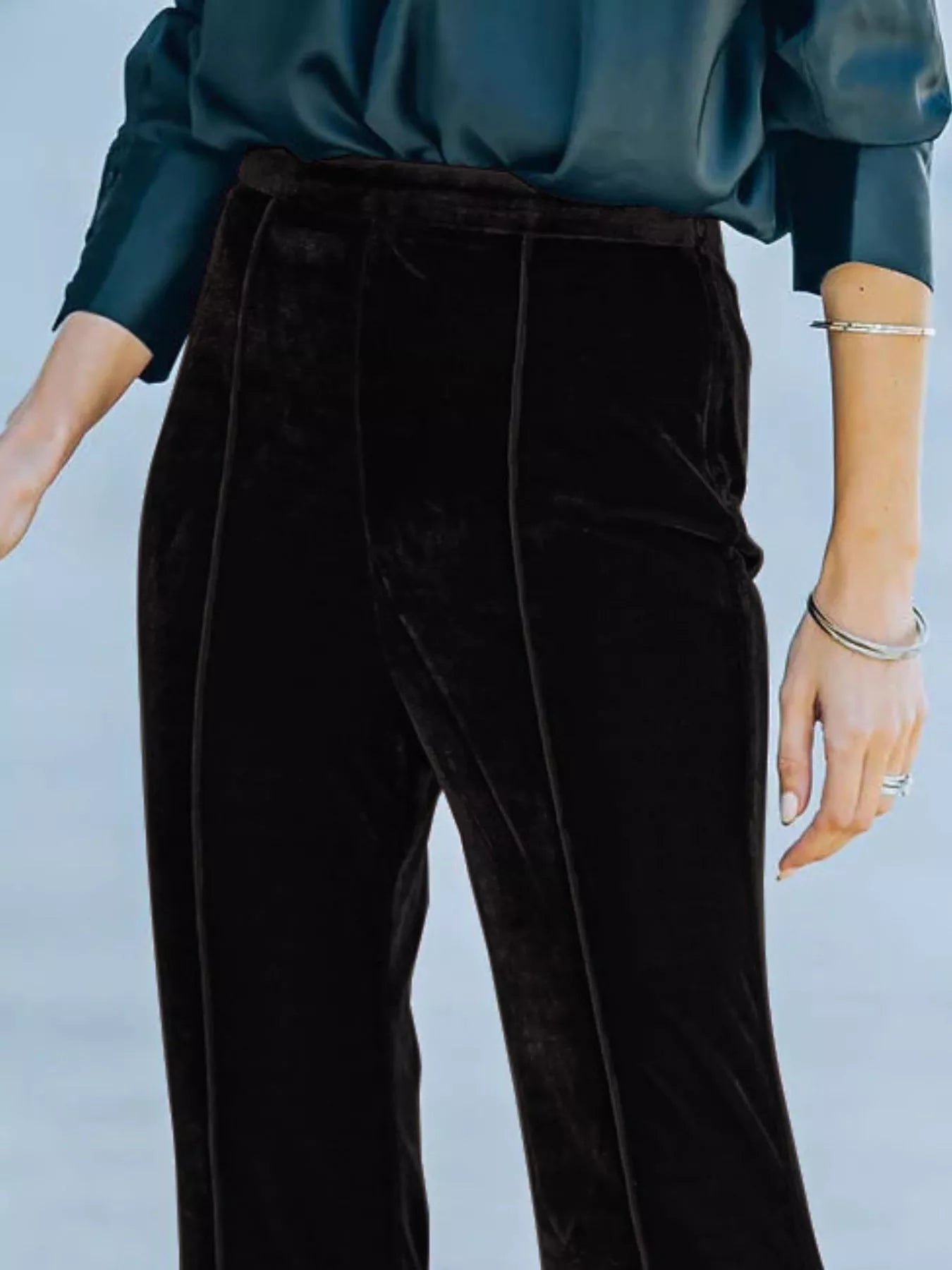 High-Waisted Wide Leg Velvet Pants - Be Bliss Boutique