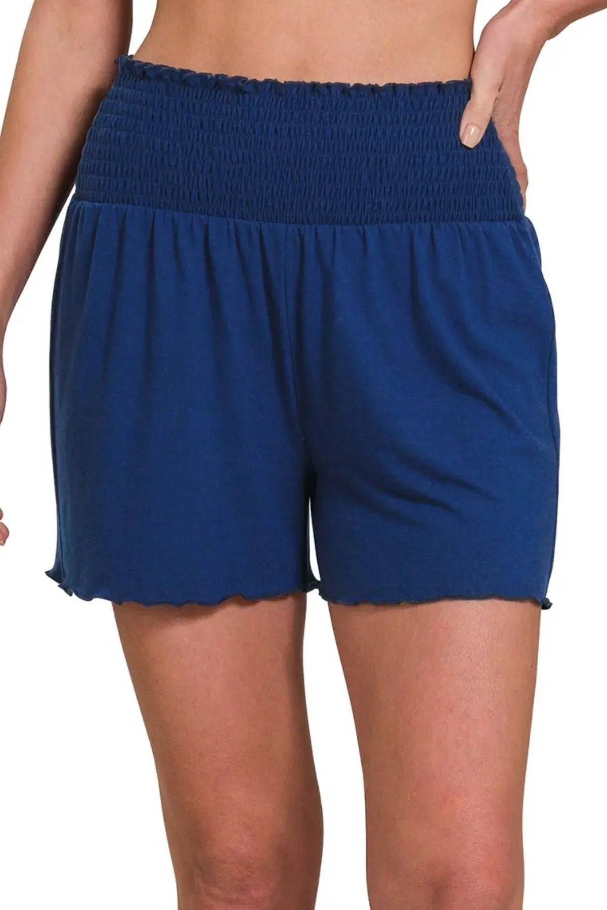 Zenana Elastic Waist Smocked Shorts - Be Bliss Boutique