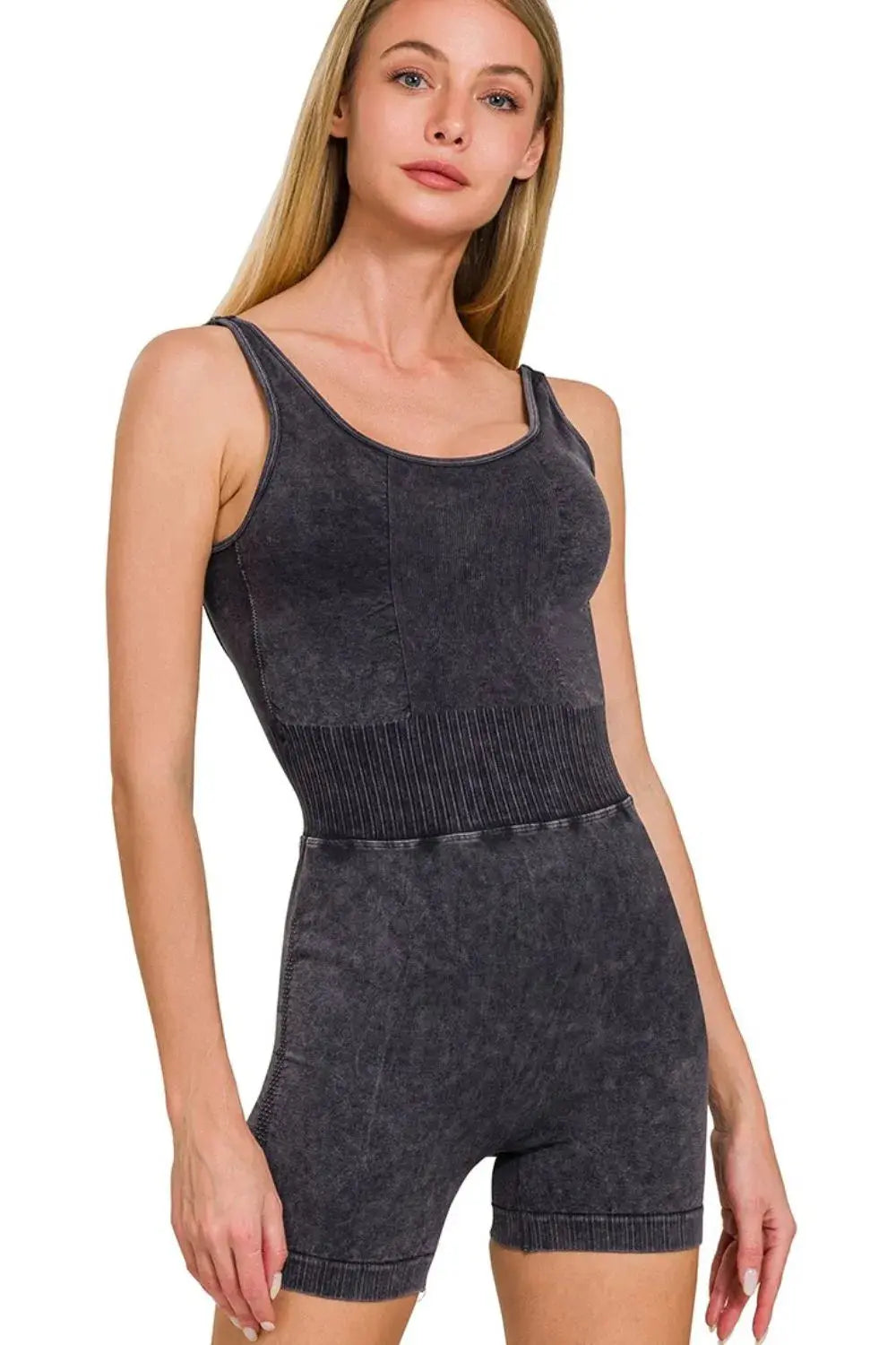 Zenana Washed Sports Romper With Removable Bra Pad - Be Bliss Boutique