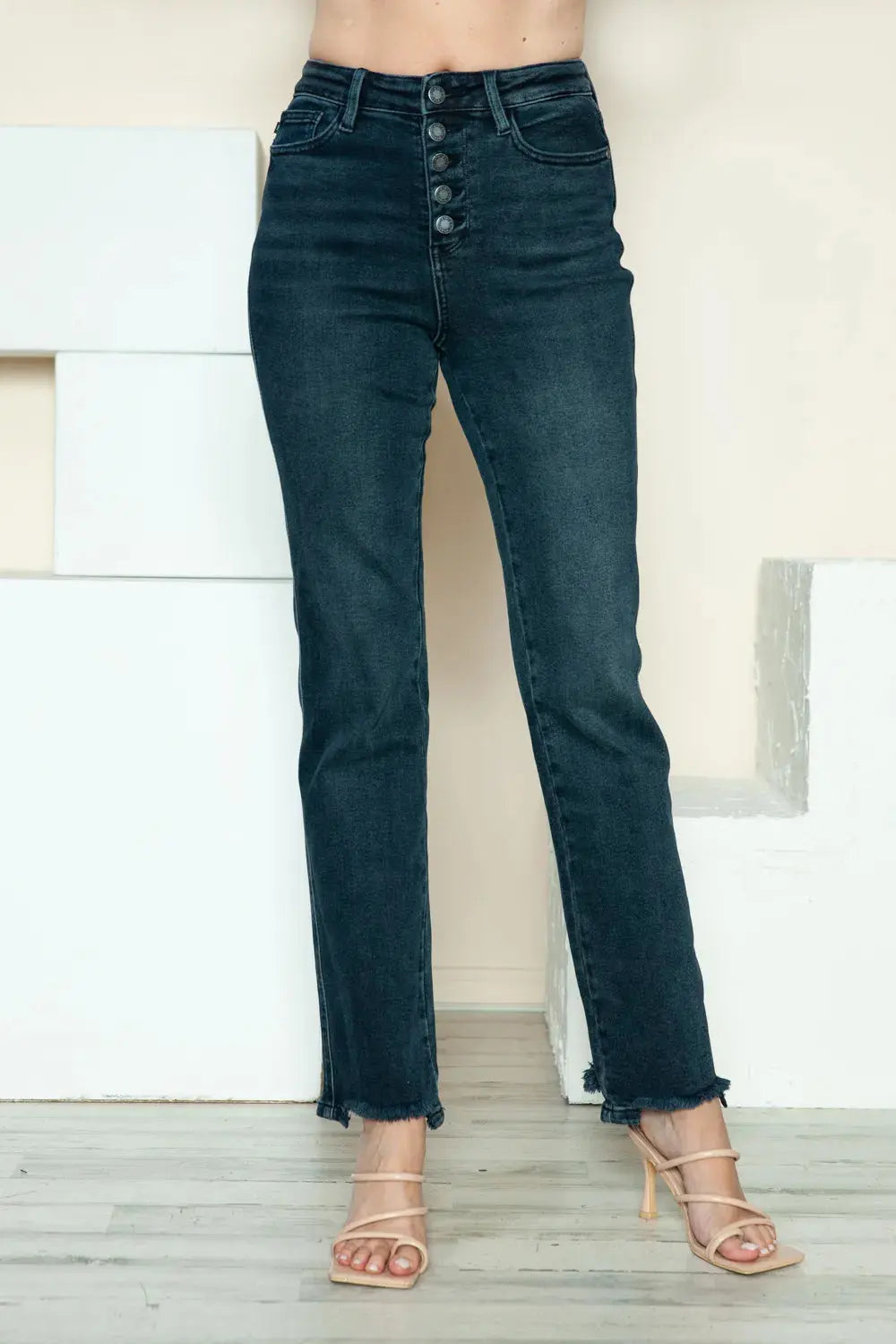 Plus Size Button Fly Hem Destroy Straight Leg Judy Blue Jeans - Be Bliss Boutique