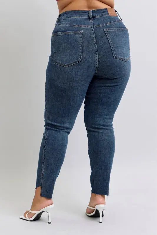 Full Size High Waist Tummy Control Step Hem Skinny Judy Blue Jeans - Be Bliss Boutique