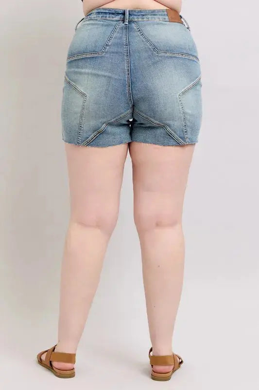 Judy Blue Jeans - Plus Size High Waist Star Seam Detail Denim Shorts - Be Bliss Boutique