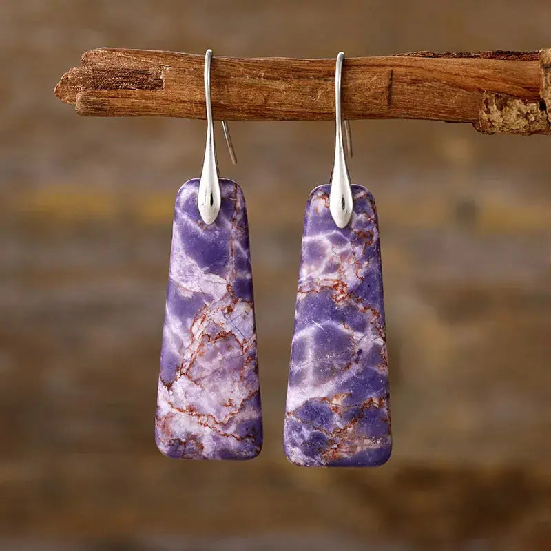 Trapezoid Natural Stone Drop Earrings with Gold or Silver Hooks - Be Bliss Boutique