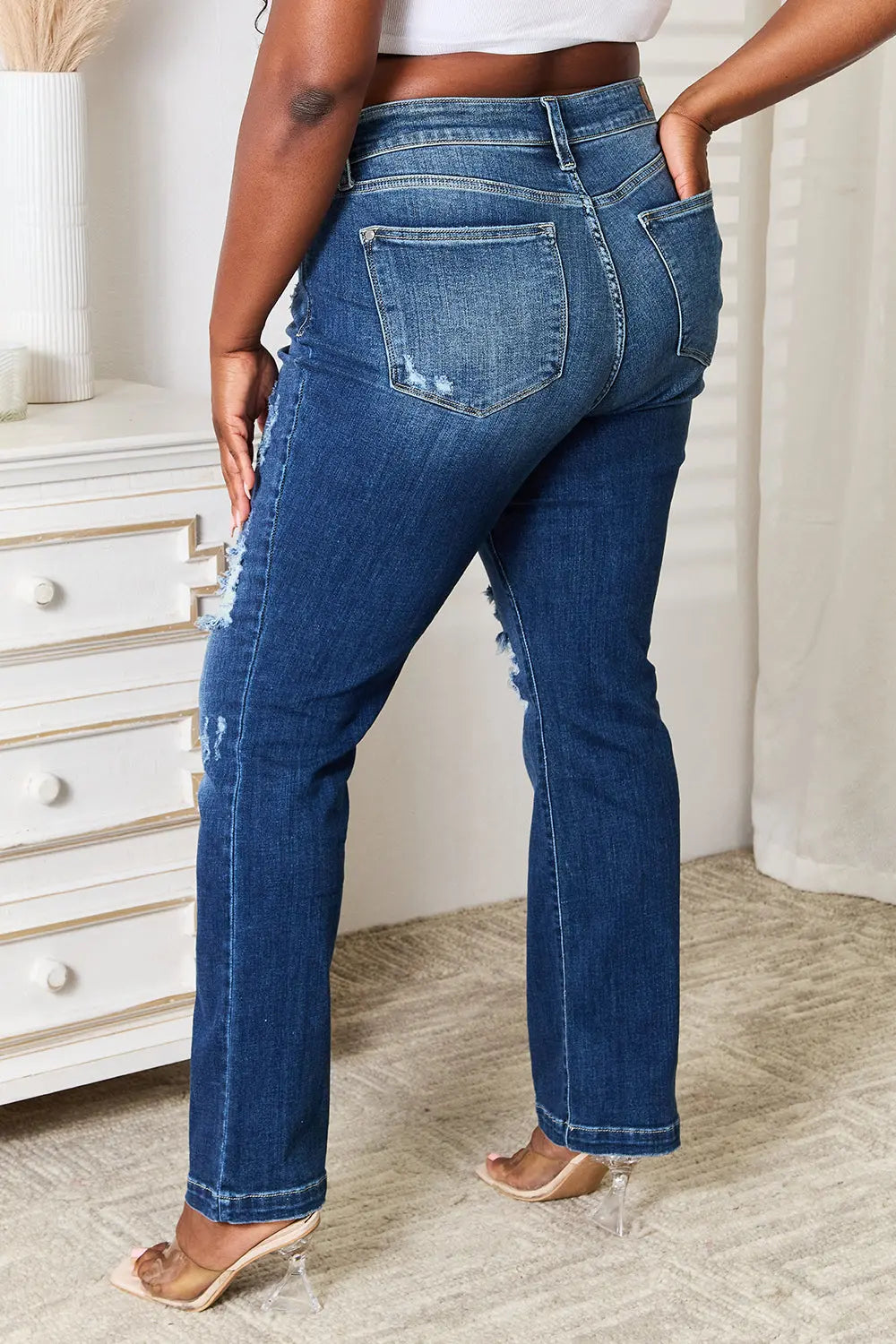 Full Size Mid Rise Hand Sand & Destroy Bootcut Judy Blue Jeans - Be Bliss Boutique