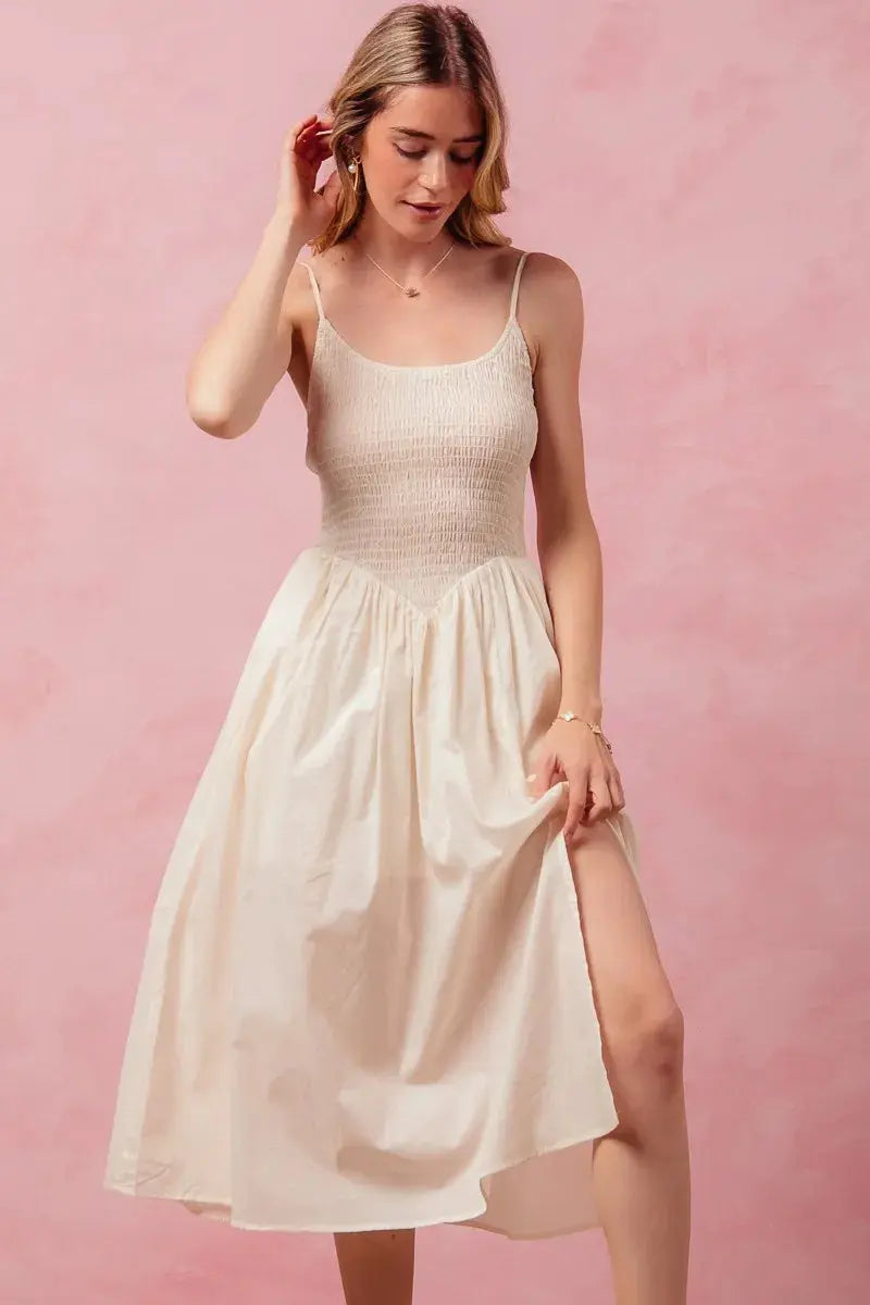 SO ME Smocked Sleeveless Everyday Casual Midi Dress with Slit - Be Bliss Boutique