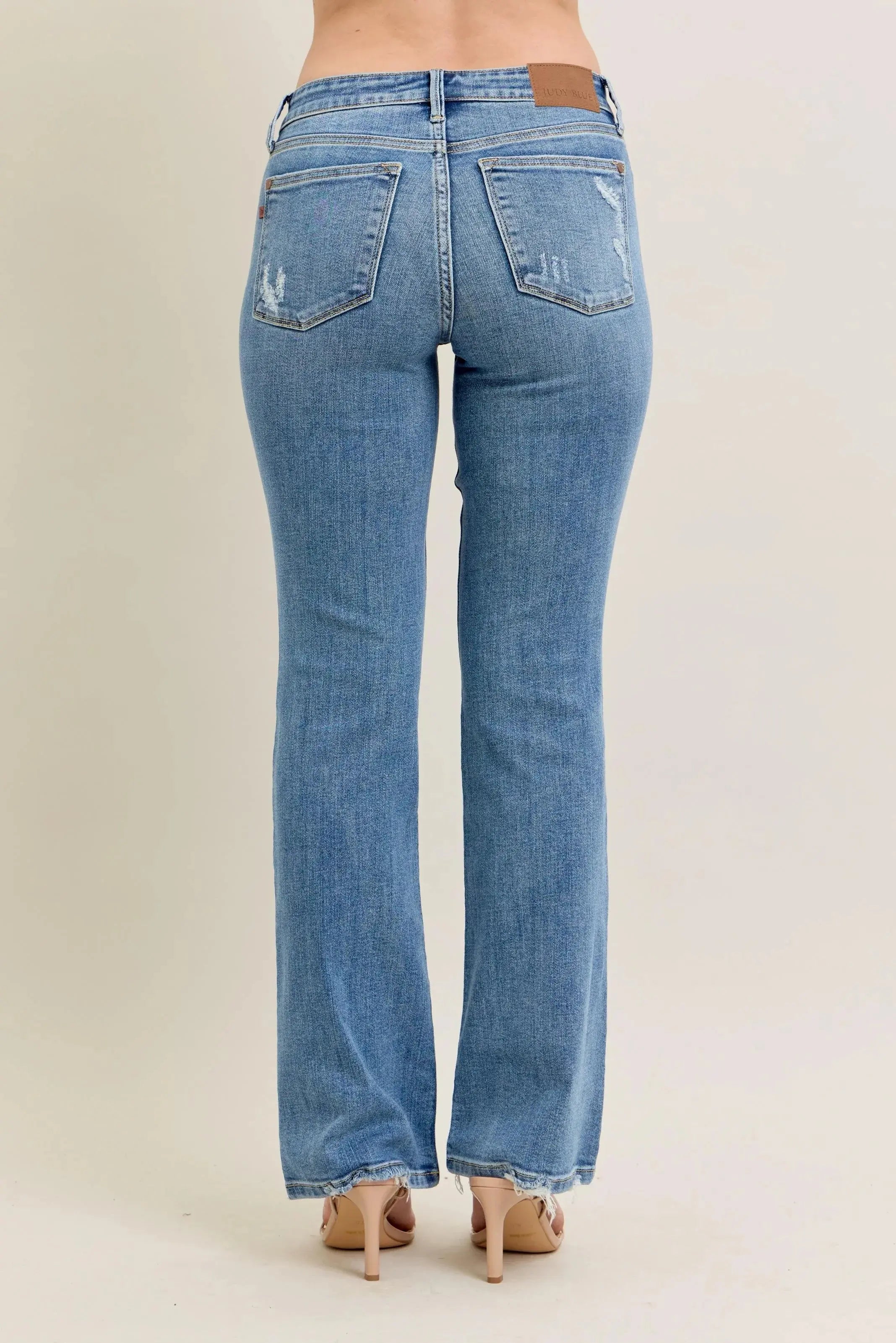 Full Size Mid Rise Wash Destroy Hem Bootcut Judy Blue Jeans - Be Bliss Boutique