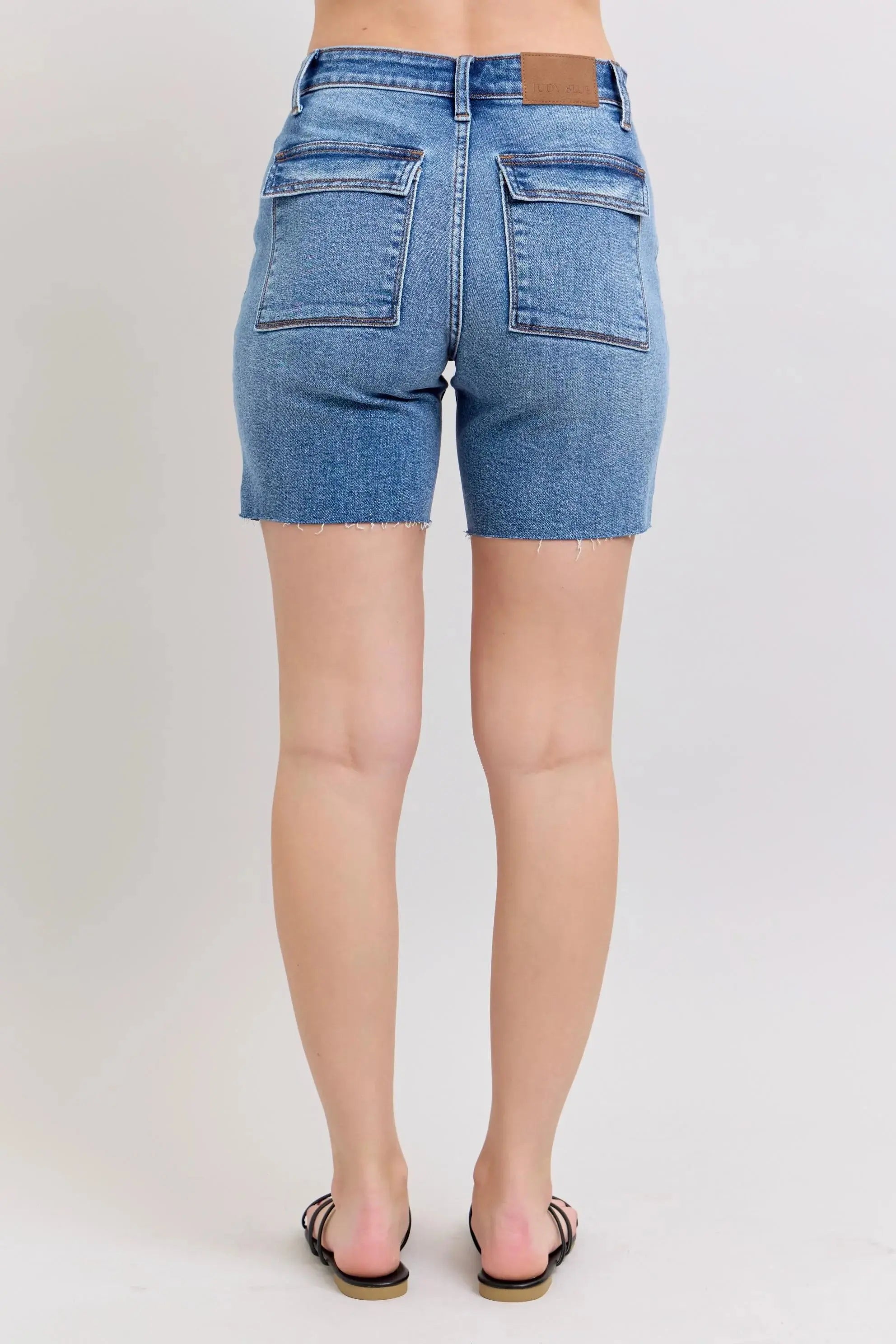 Judy Blue Jeans - Full Size Mid Rise Bermuda Denim Shorts w/ Back Flap Pockets - Be Bliss Boutique