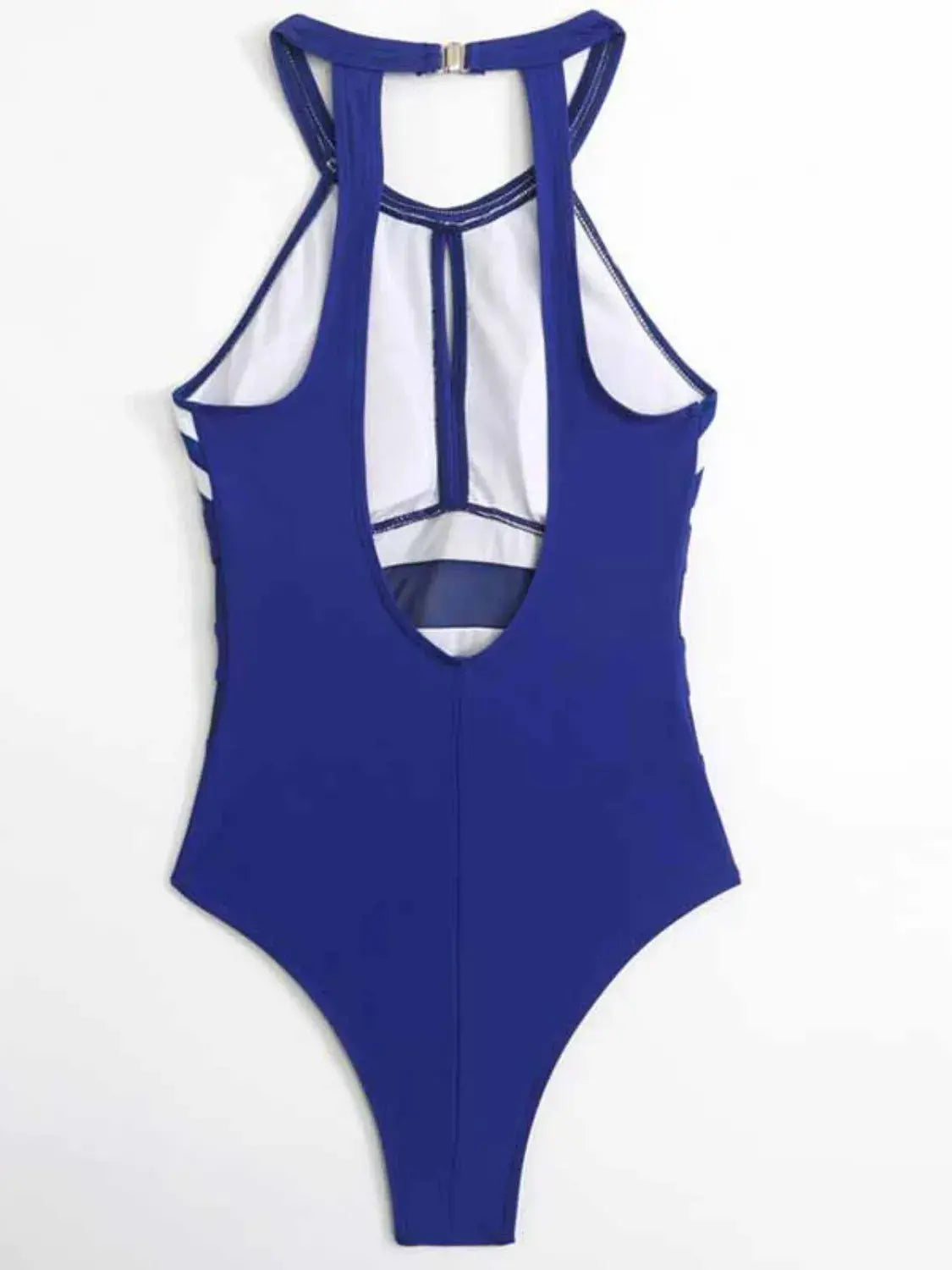 Mesh Cutout Striped Backless One Piece Swimsuit - Be Bliss Boutique
