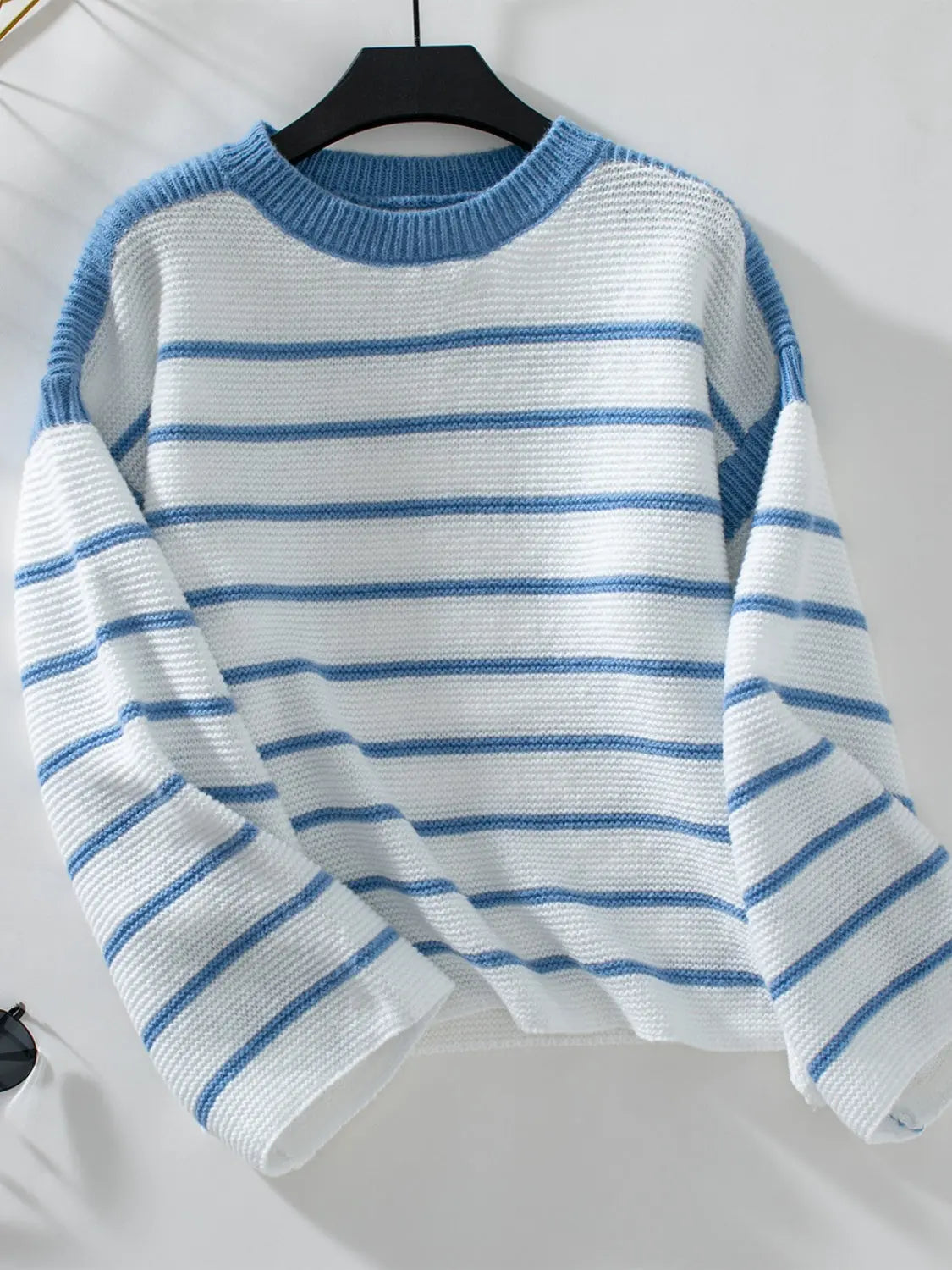 Striped Round Neck Long Sleeve Sweater - Be Bliss Boutique
