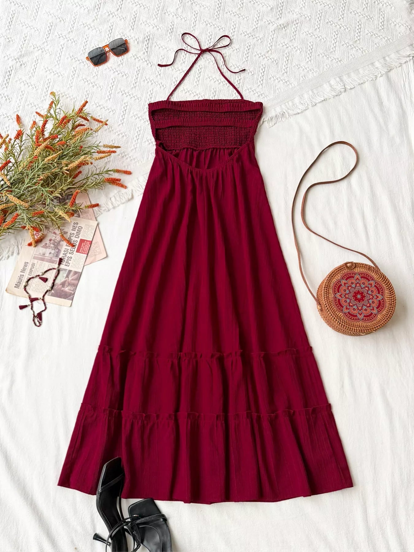 Sweetheart Halter Neck Tiered Dress - Be Bliss Boutique