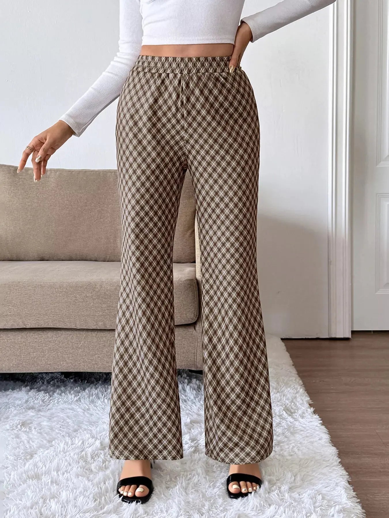 Plaid High Waisted Wide Leg Pants - Be Bliss Boutique