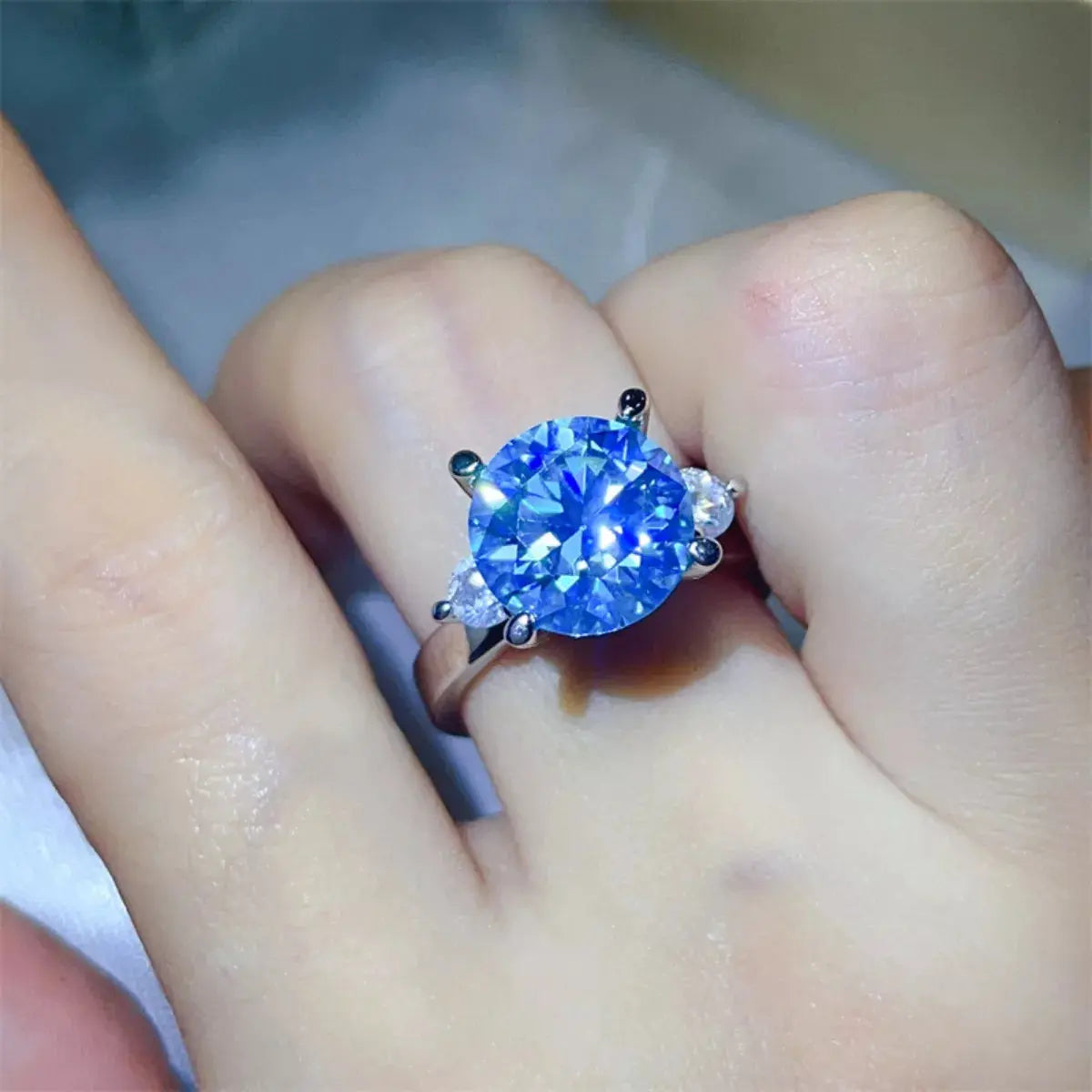 925 Sterling Silver Blue 5 Carat Moissanite Ring - Be Bliss Boutique