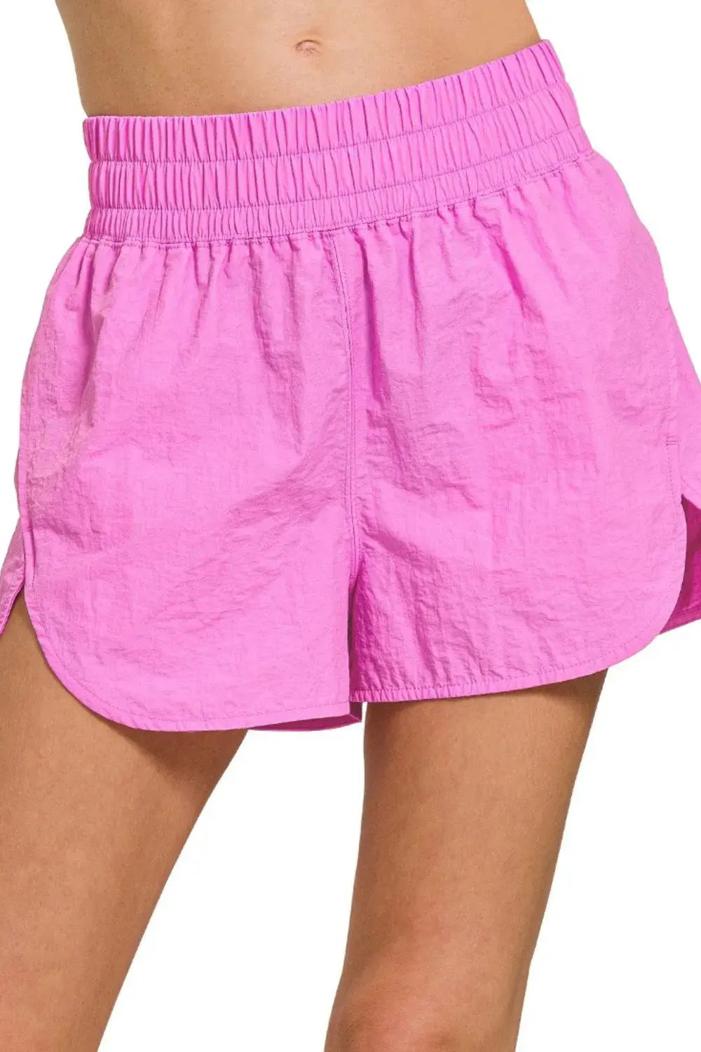 Zenana Pink Windbreaker Smocked Waistband Running Shorts for Women - Be Bliss Boutique