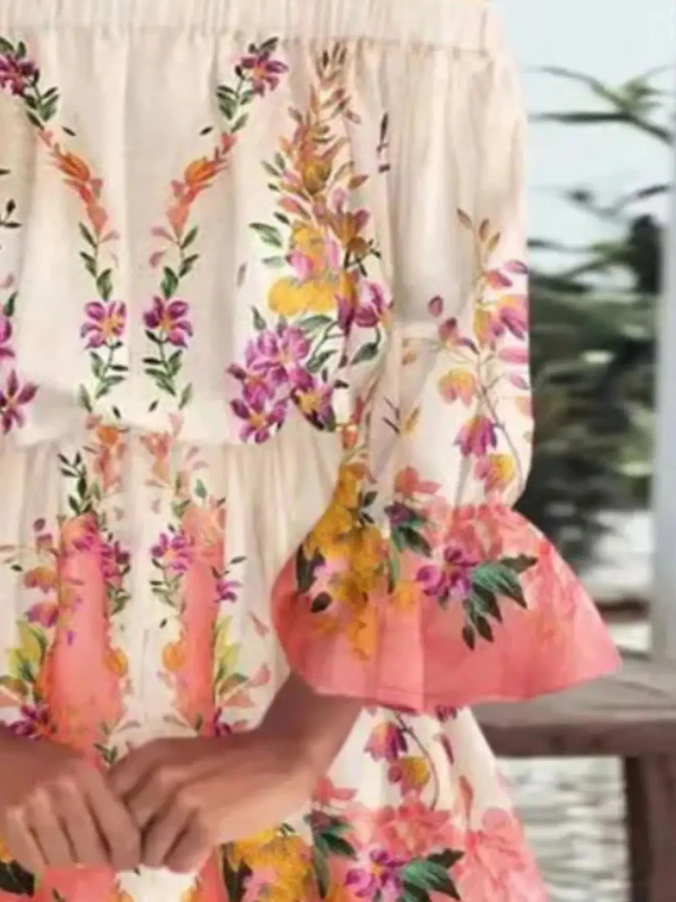 Full Size Floral Off Shoulder Mini Dress with Flounce Sleeves - Be Bliss Boutique