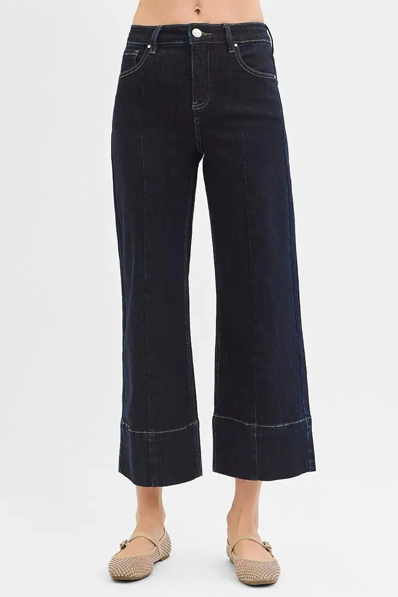 Tummy Control High Rise Crop Wide Seam Detailed RISEN Jeans - Be Bliss Boutique