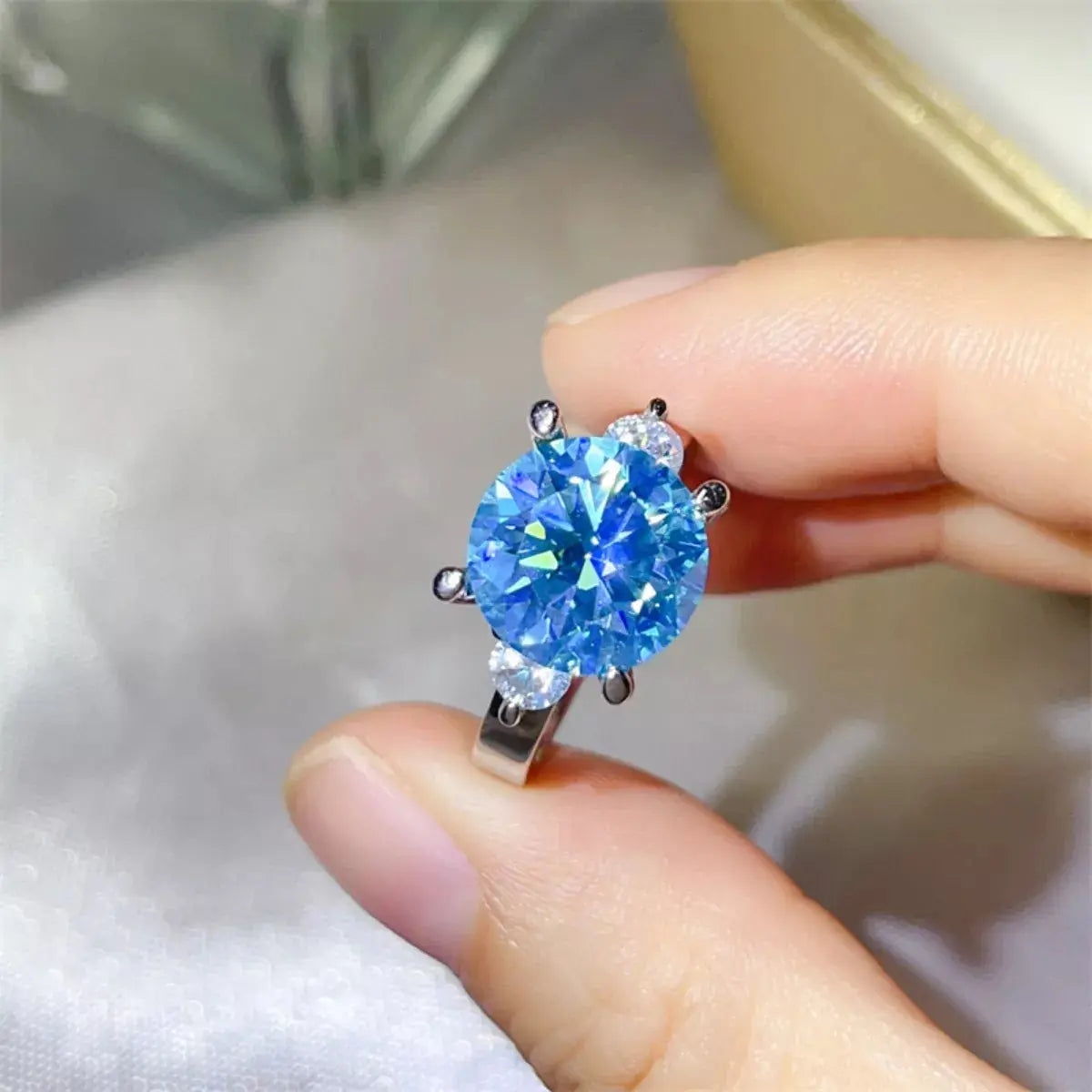 925 Sterling Silver Blue 5 Carat Moissanite Ring - Be Bliss Boutique