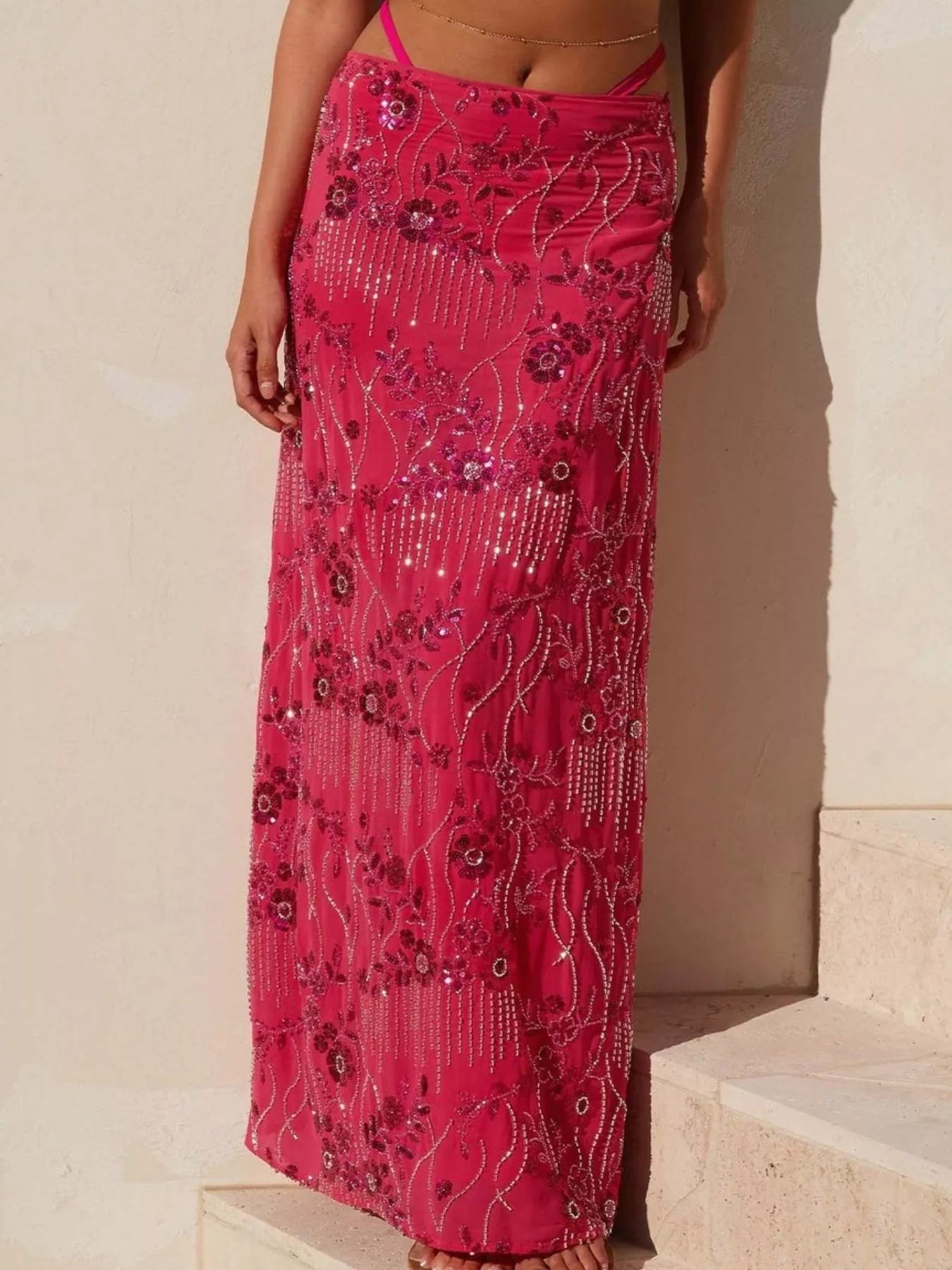 Embroidered Sequin Maxi Skirt -  Be Bliss Boutique