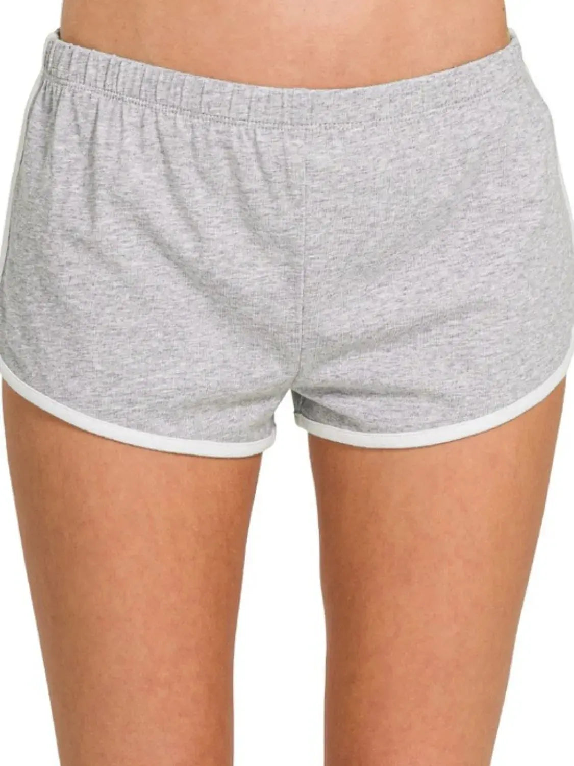 Zenana Elastic Waistband Gray Cotton Lounge Dolphin Hem Shorts - Be Bliss Boutique