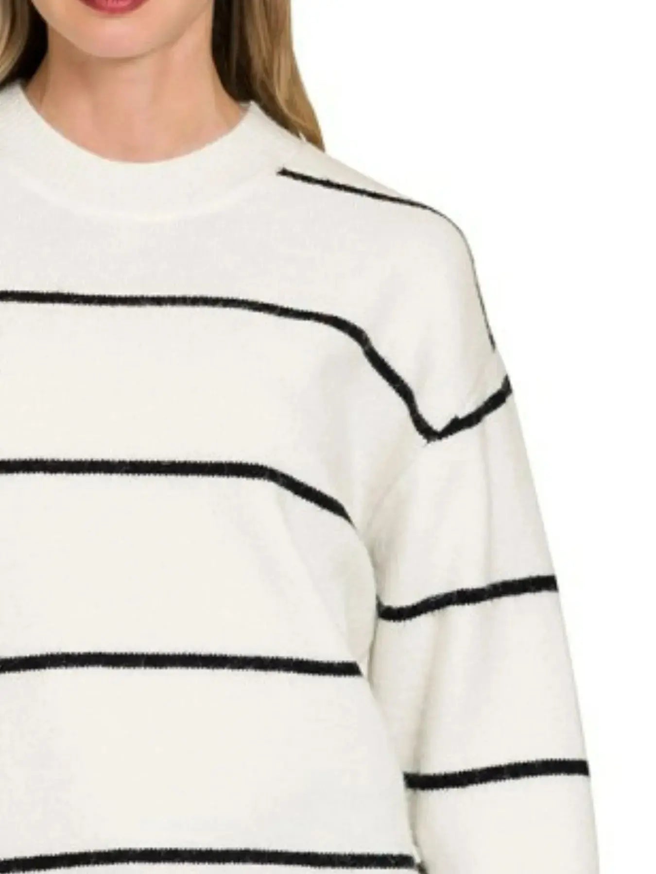 Zenana Striped Round Neck Sweater - Be Bliss Boutique