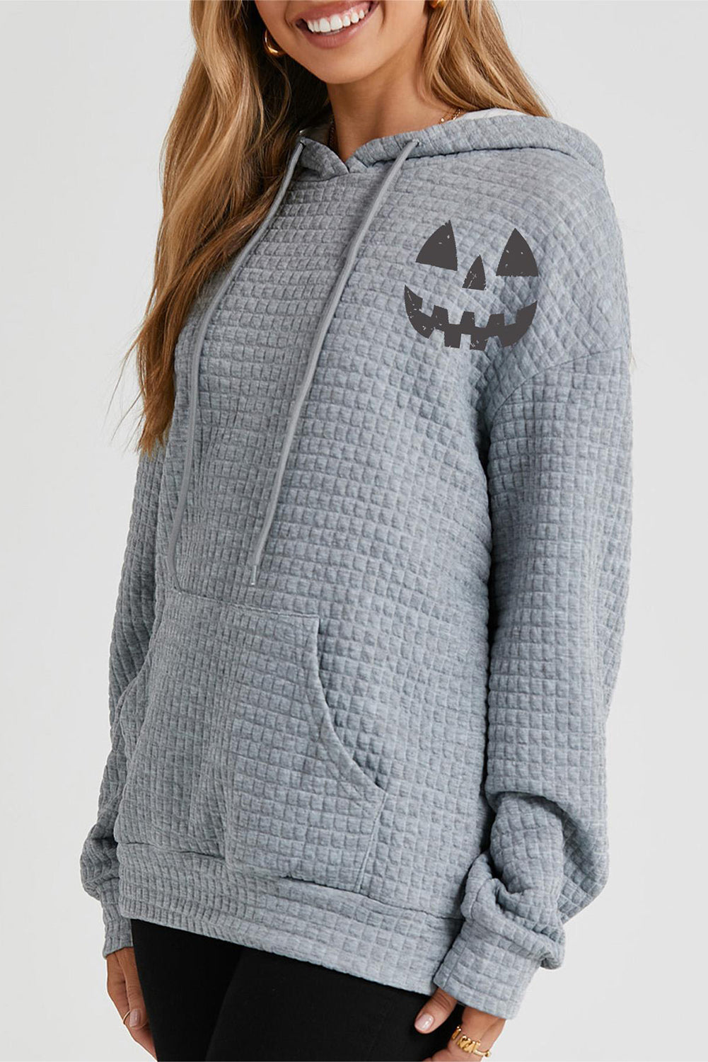 Pumpkin Face Graphic Drawstring Hoodie with Pocket -  Be Bliss Boutique