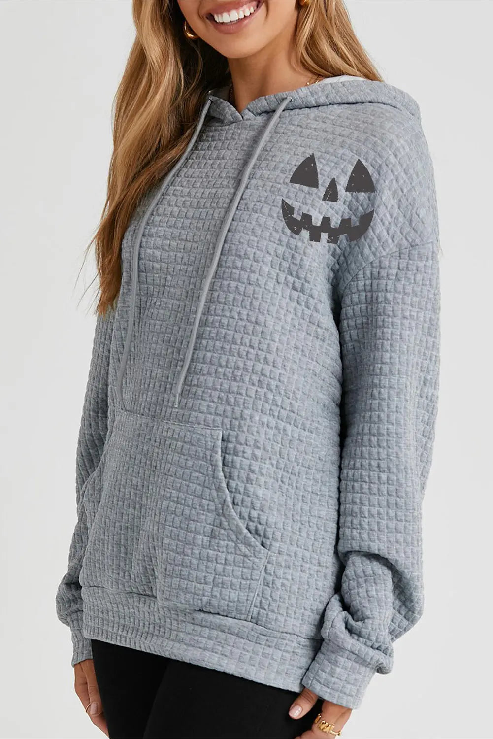 Halloween Pumpkin Face Graphic Drawstring Hoodie with Pocket - Be Bliss Boutique