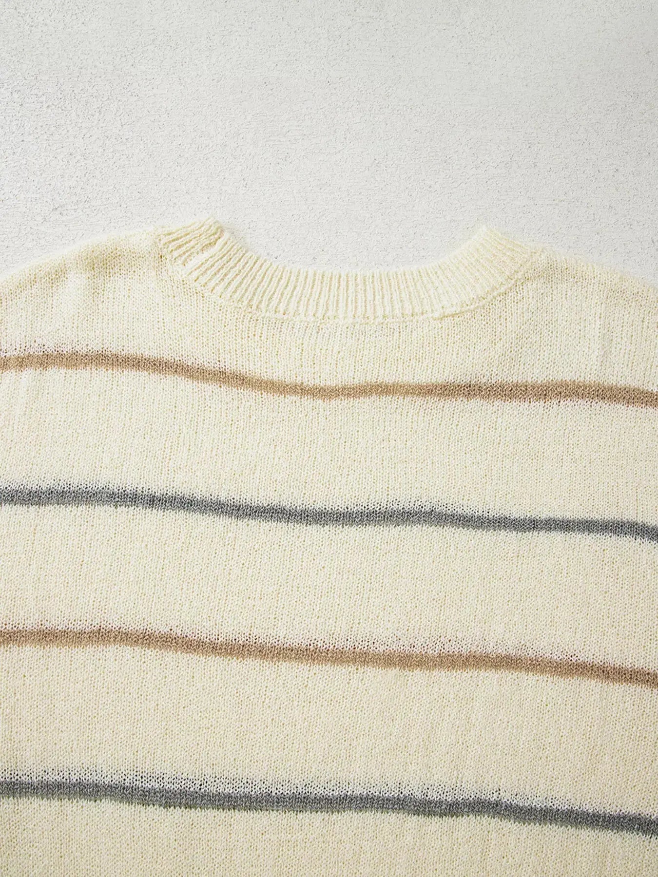 Stripe Striped Ribbed Edge Drop Shoulder Sweater - Be Bliss Boutique