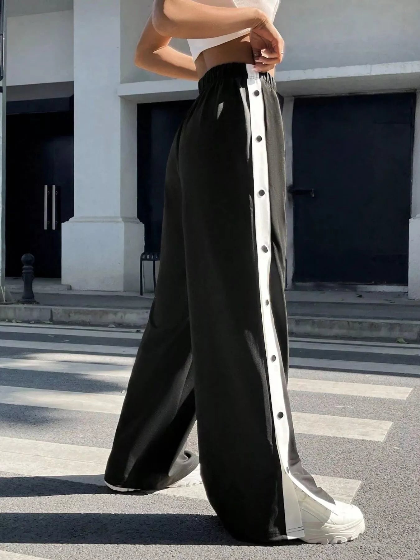 Two-Tone Side Snap Wide Leg Pants -  Be Bliss Boutique