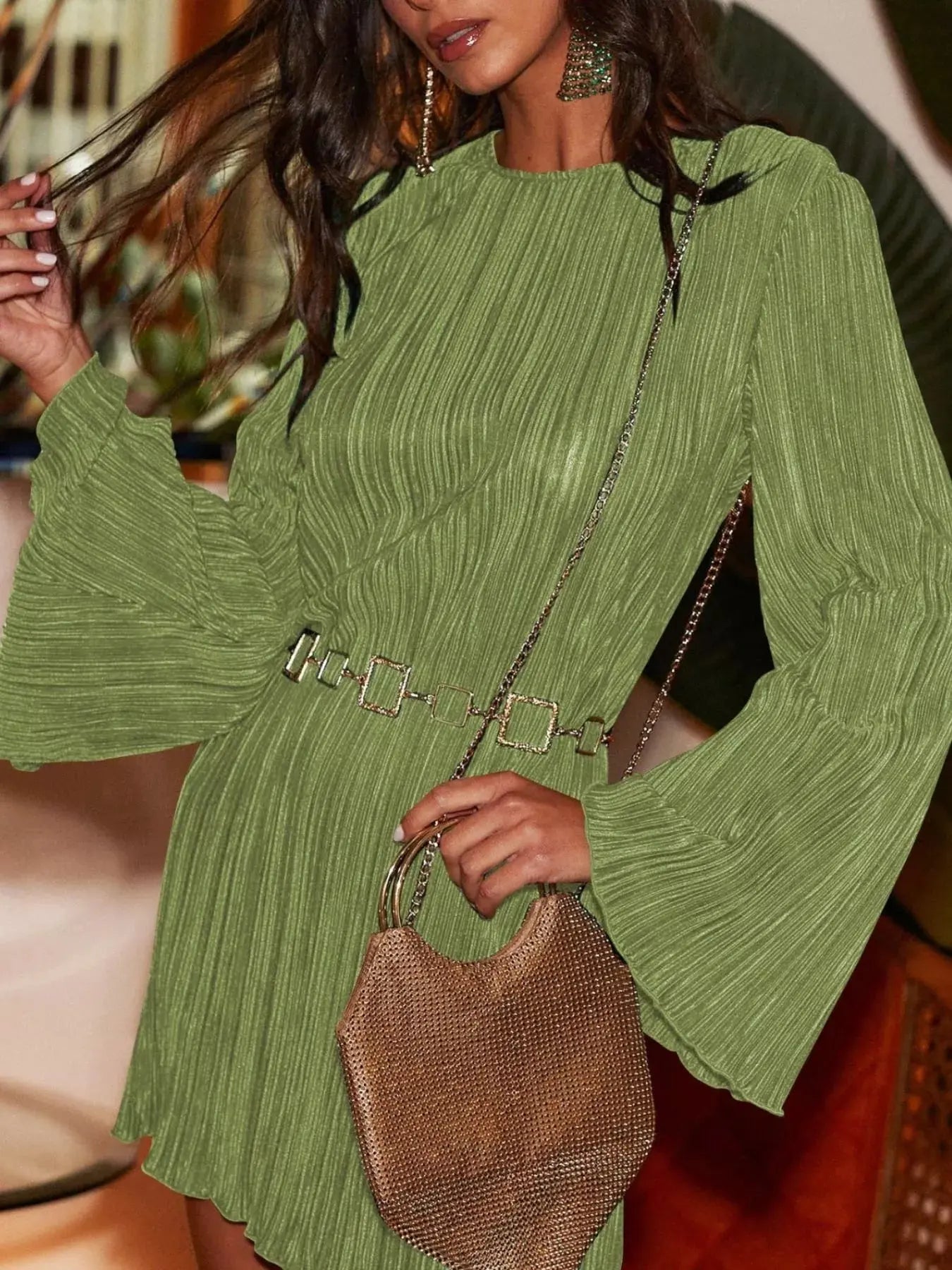 Cutout Back Flare Sleeve Dress - Be Bliss Boutique