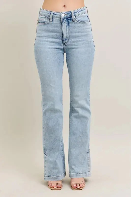 Judy Blue Full Size/Plus Size Tummy Control Vintage Wash Side Slit Slim Boot Jeans - Be Bliss Boutique