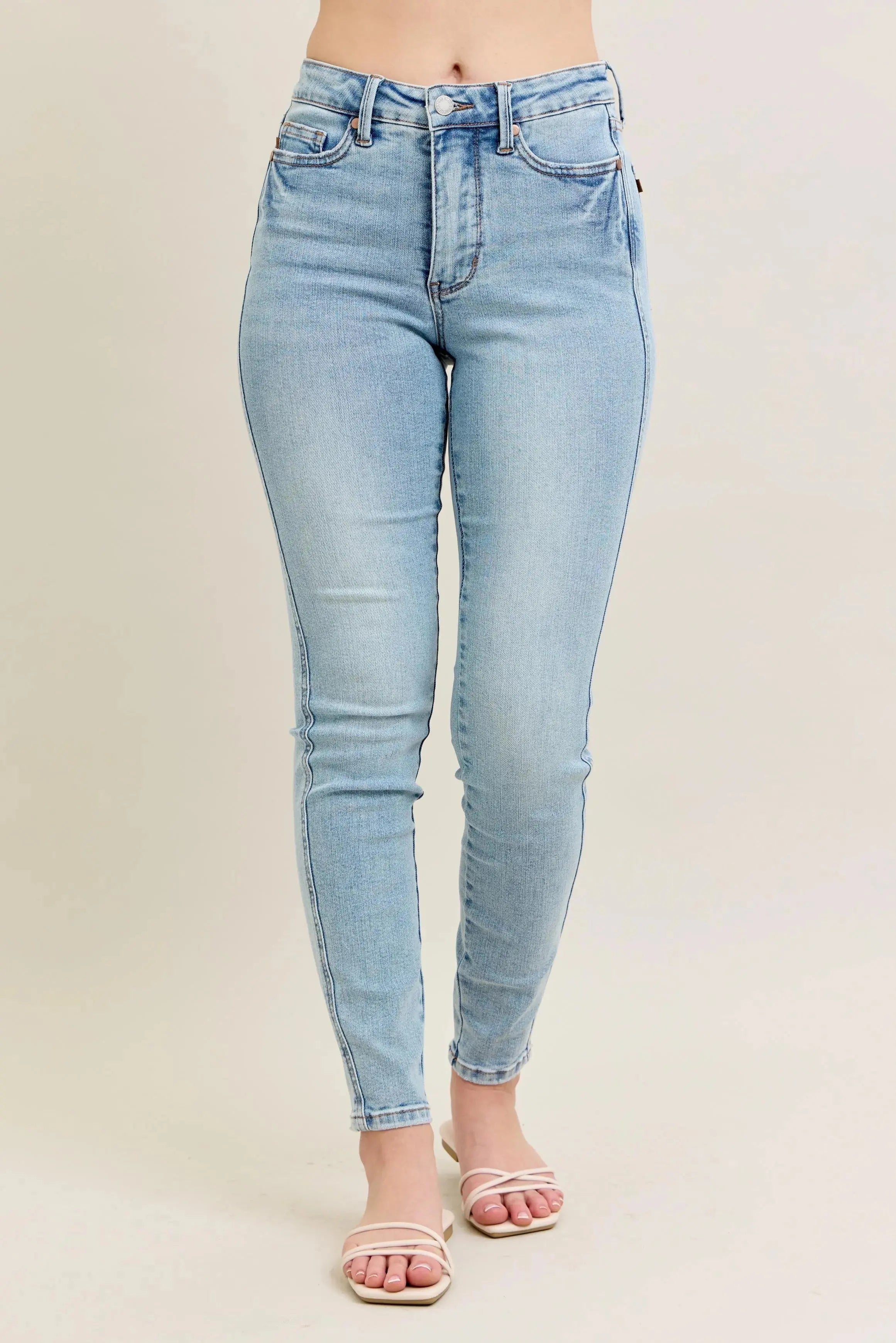 Full Size Mr Tummy Control Vintage Wash Skinny Judy Blue Jeans - Be Bliss Boutique