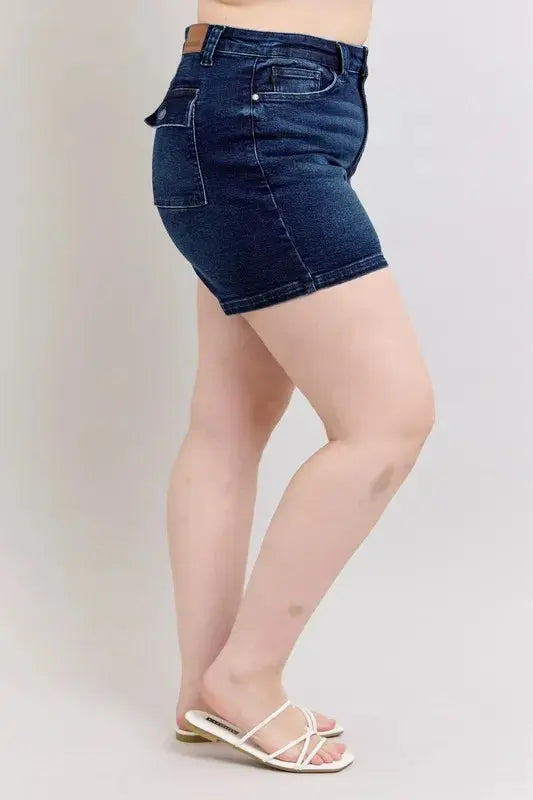 Judy Blue Jeans - Plus Size High Waist Back Flap Pocket Denim Shorts - Be Bliss Boutique