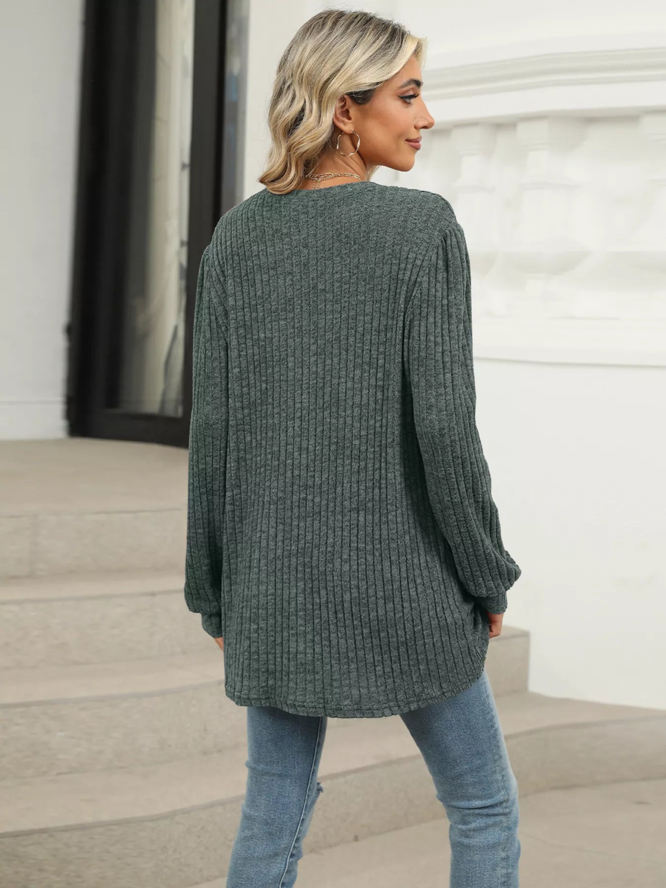 Cozy Ribbed Knit Long Sleeve Tunic Top with Pockets -  Be Bliss Boutique