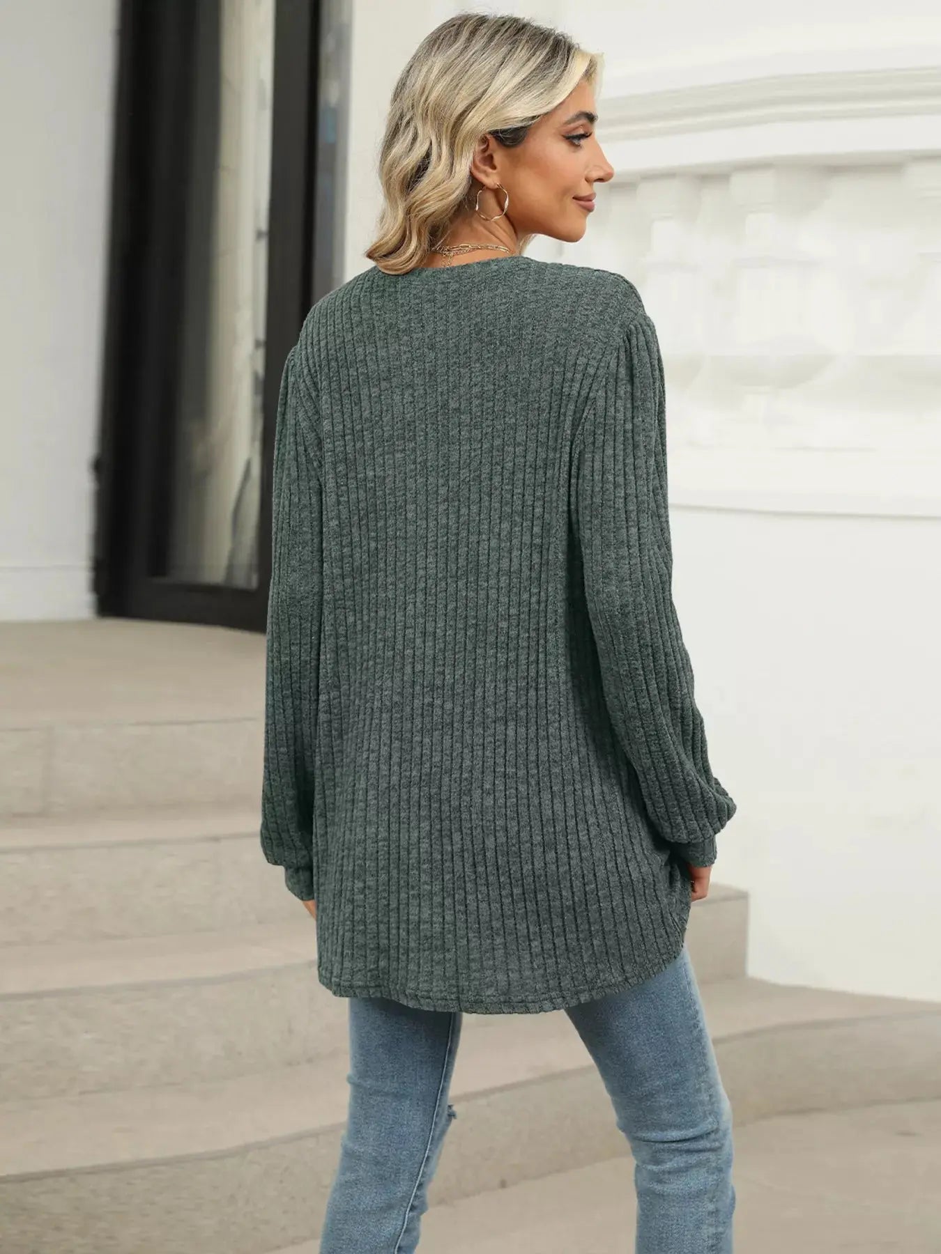 Cozy Ribbed Knit Long Sleeve Tunic Top with Pockets - Be Bliss Boutique