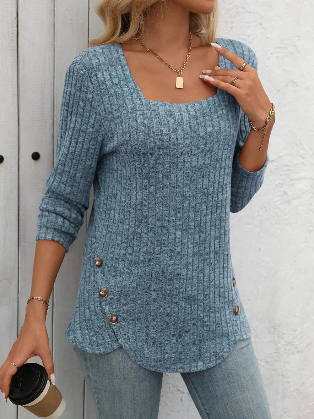 Mandy Square Neck Long Sleeve T Shirt - Be Bliss Boutique