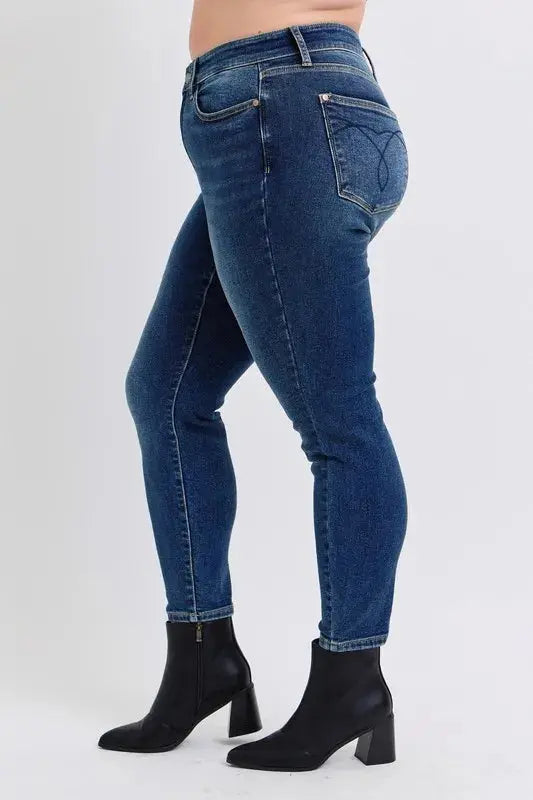 Full Size/Plus Size Mid-Rise Skinny Judy Blue Jeans with Thermal Lining - Be Bliss Boutique