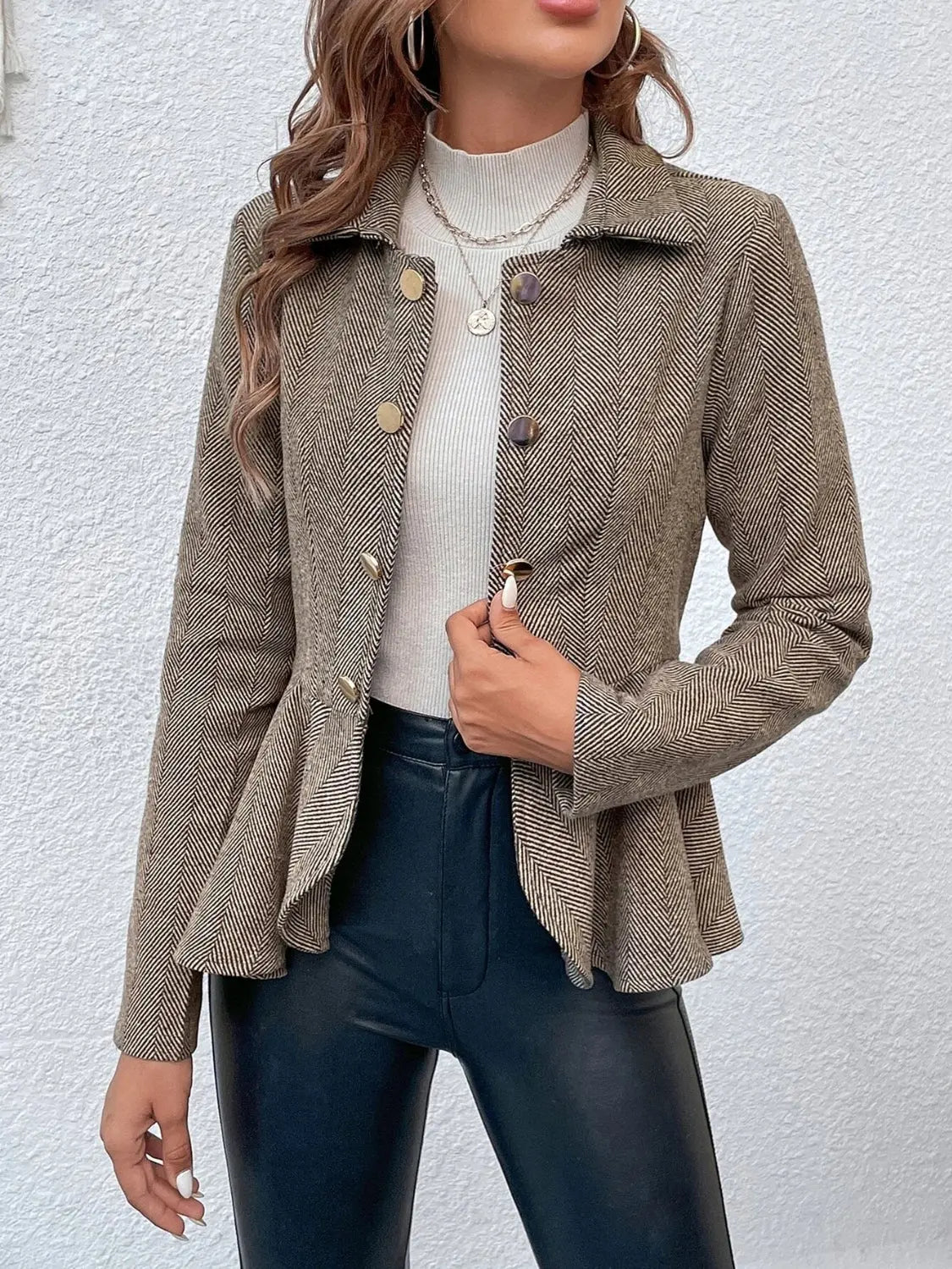 Women's Ruffle Hem Collared Blazer - Be Bliss Boutique