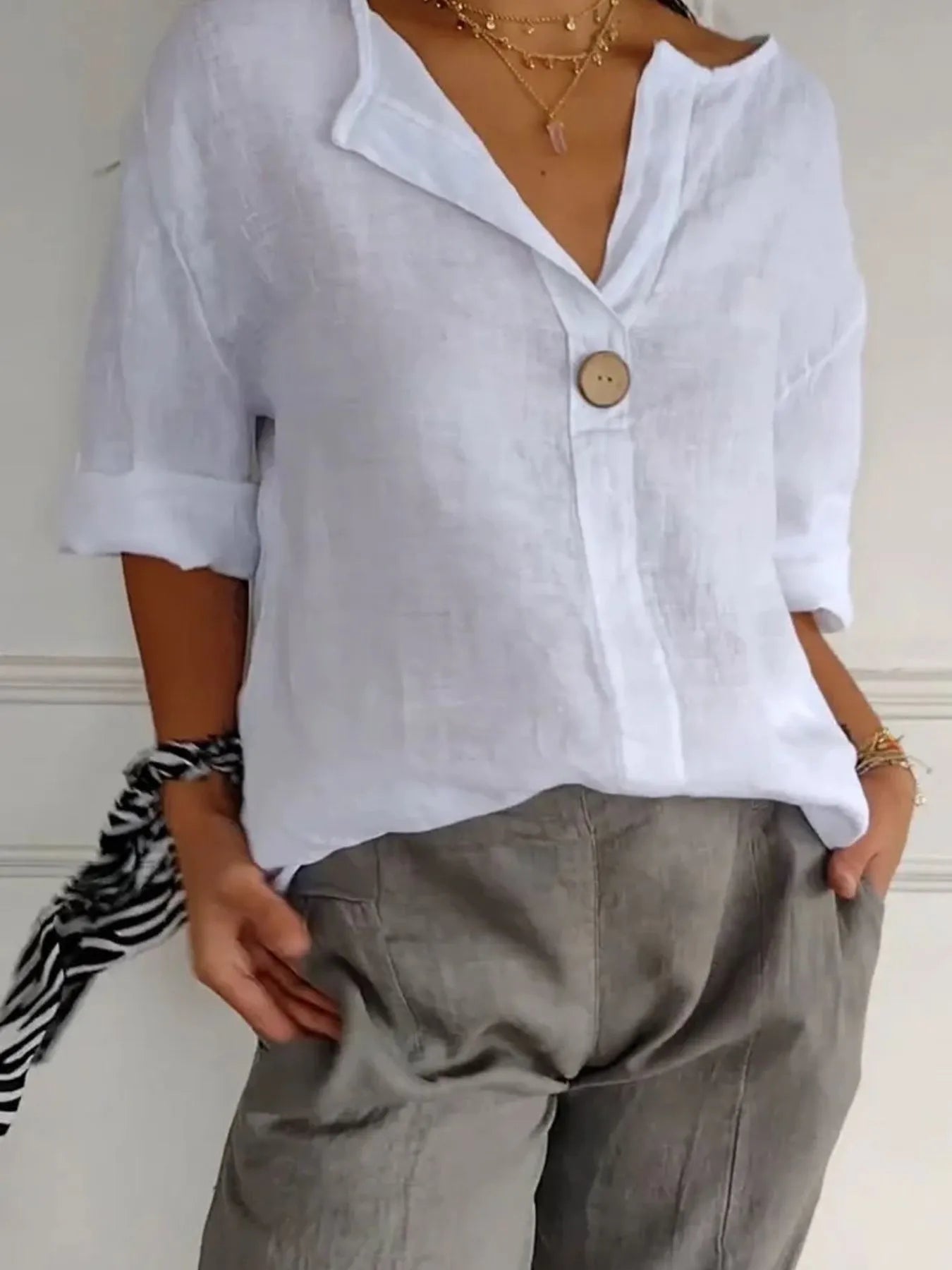 Breezy Button-Front Relaxed Linen Blouse - Be Bliss Boutique