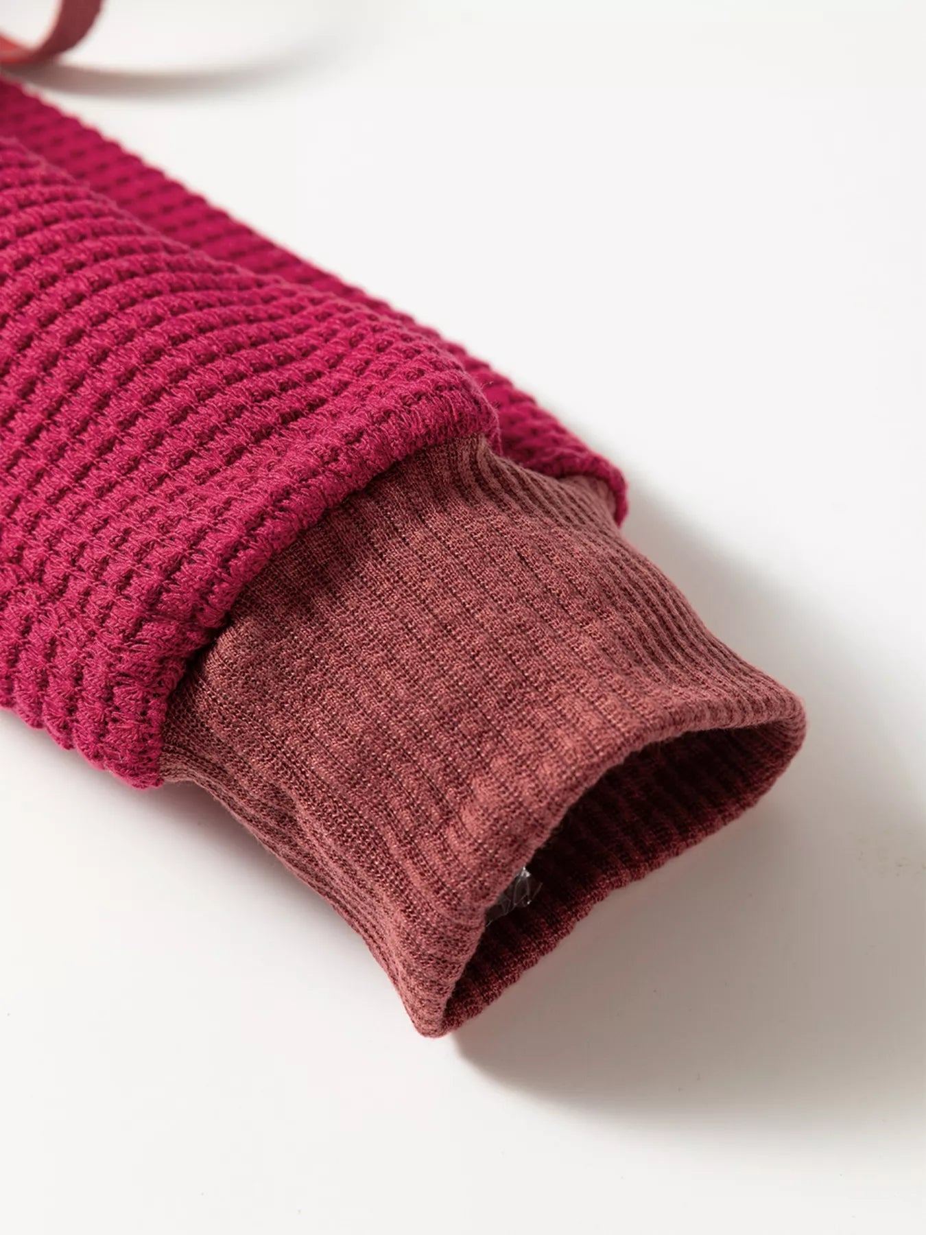 Waffle Knit Henley Sweatshirt with Button Detail -  Be Bliss Boutique