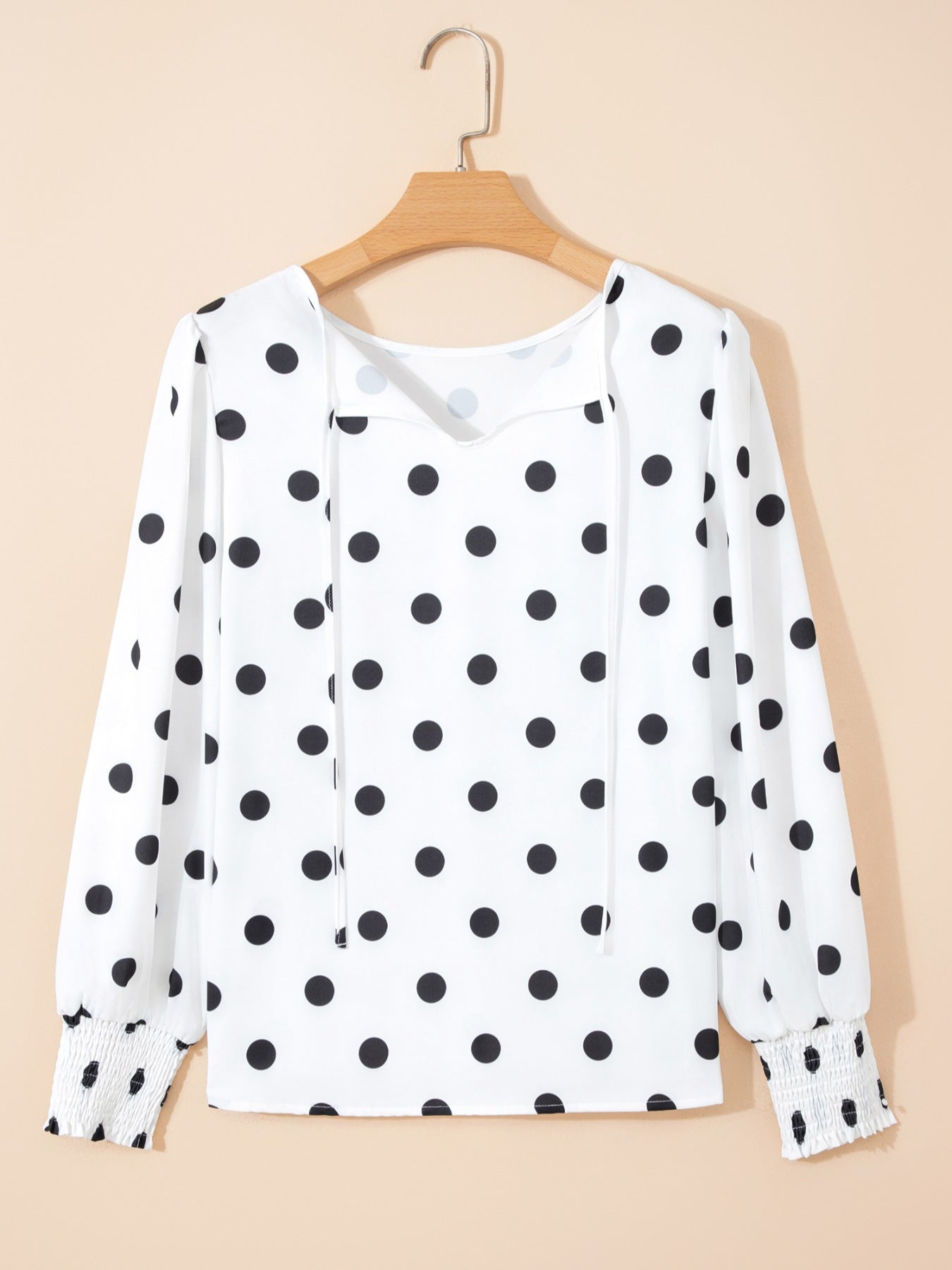 Women's White Polka Dot Long Sleeve Blouse - Be Bliss Boutique
