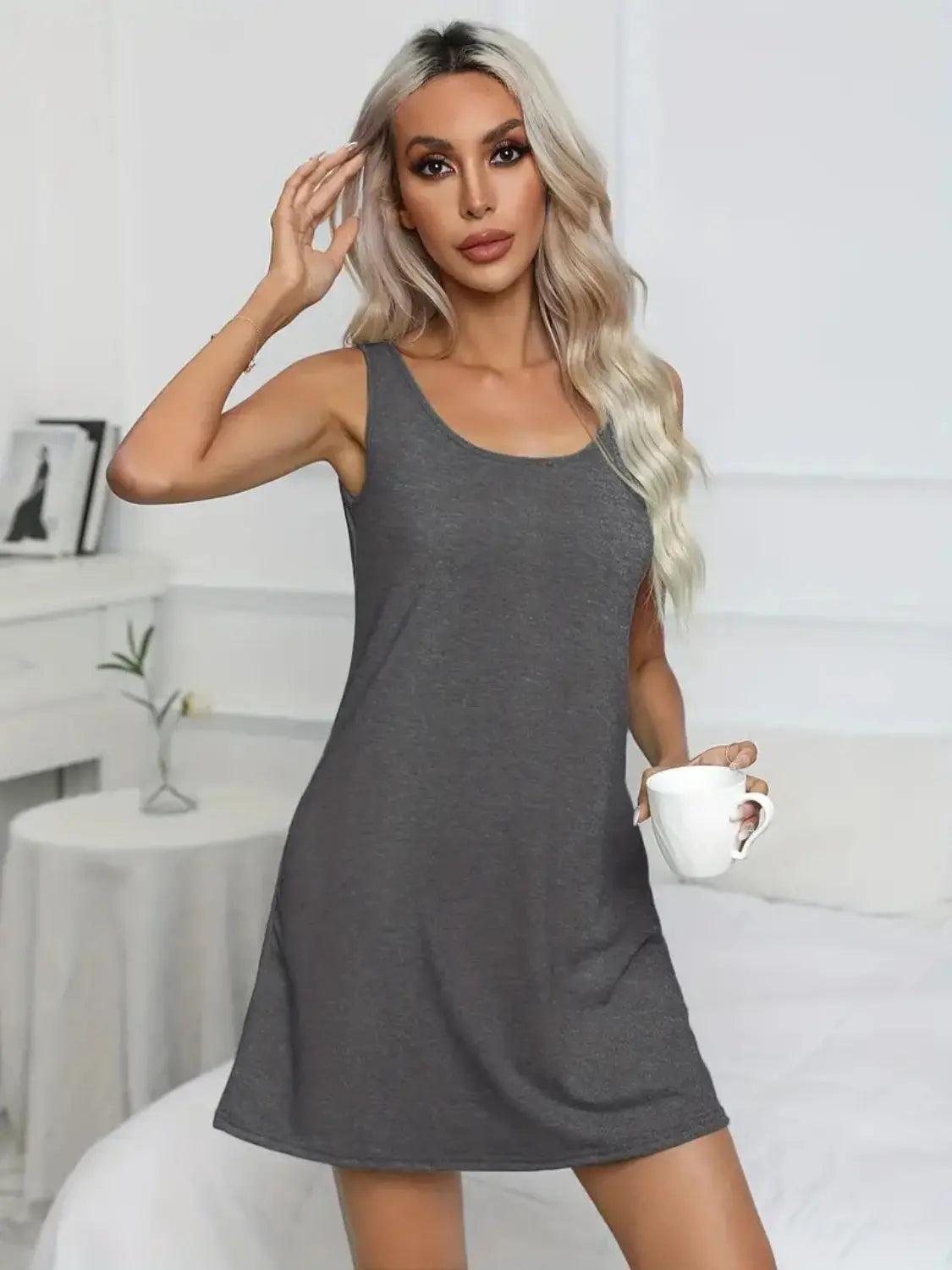 Full Size Scoop Neck Wide Strap Mini Dress - Be Bliss Boutique