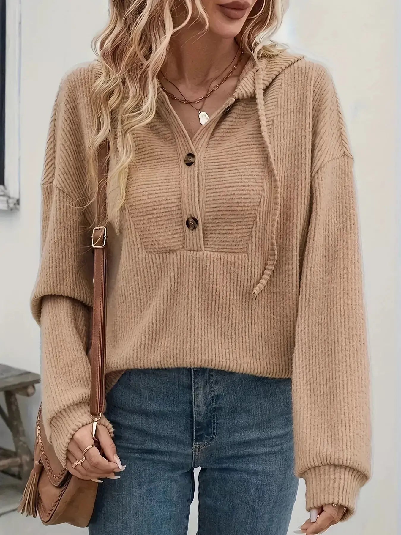 Button Front Drawstring Hoodie - Be Bliss Boutique