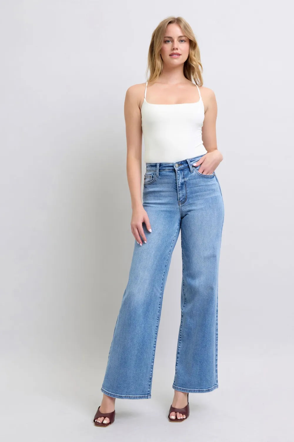 Full Size High Waist Wide Leg Judy Blue Jeans with Functional Pockets - Be Bliss Boutique